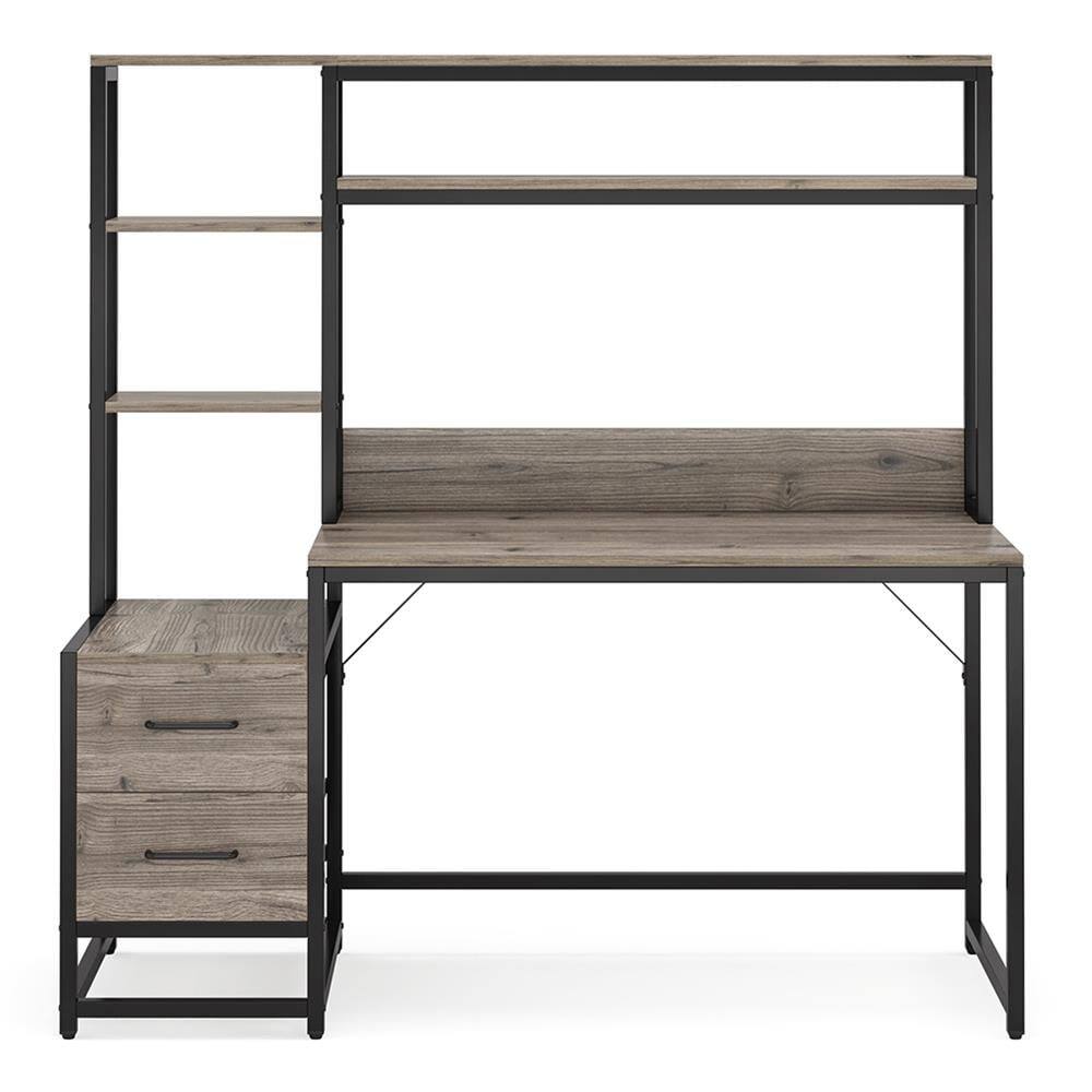 Front. Resenkos - Kadyn Study Writing Desk, Computer Desk,60" Tall Computer Desk Writing Table with 2 Drawers and Storage Shelves,Gray - Gray.