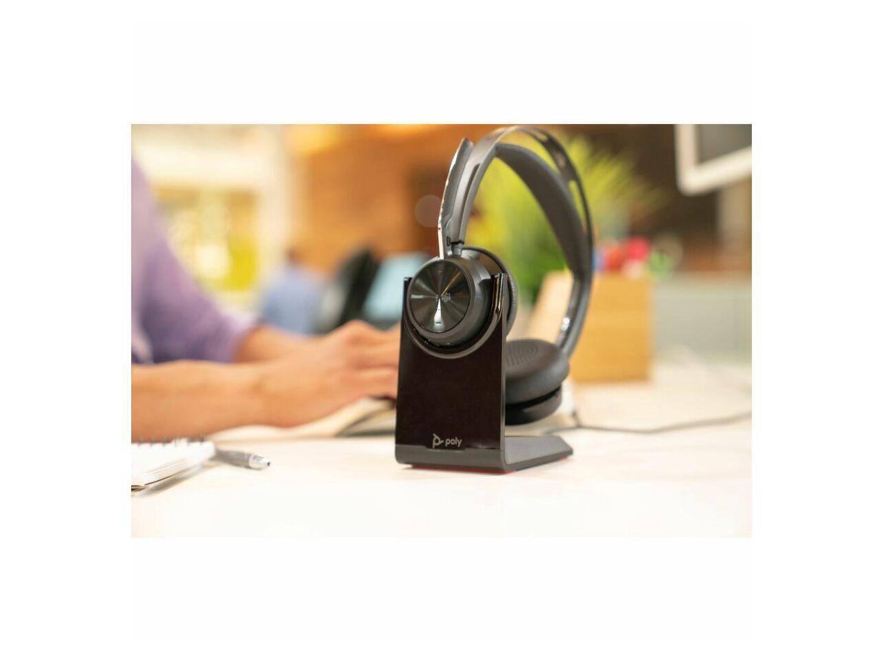 Alt View 2. HP - Poly Voyager Focus 2 Teams USBC Headset + Adapter - Stereo, Wired/Wireless, Bluetooth - Blue.