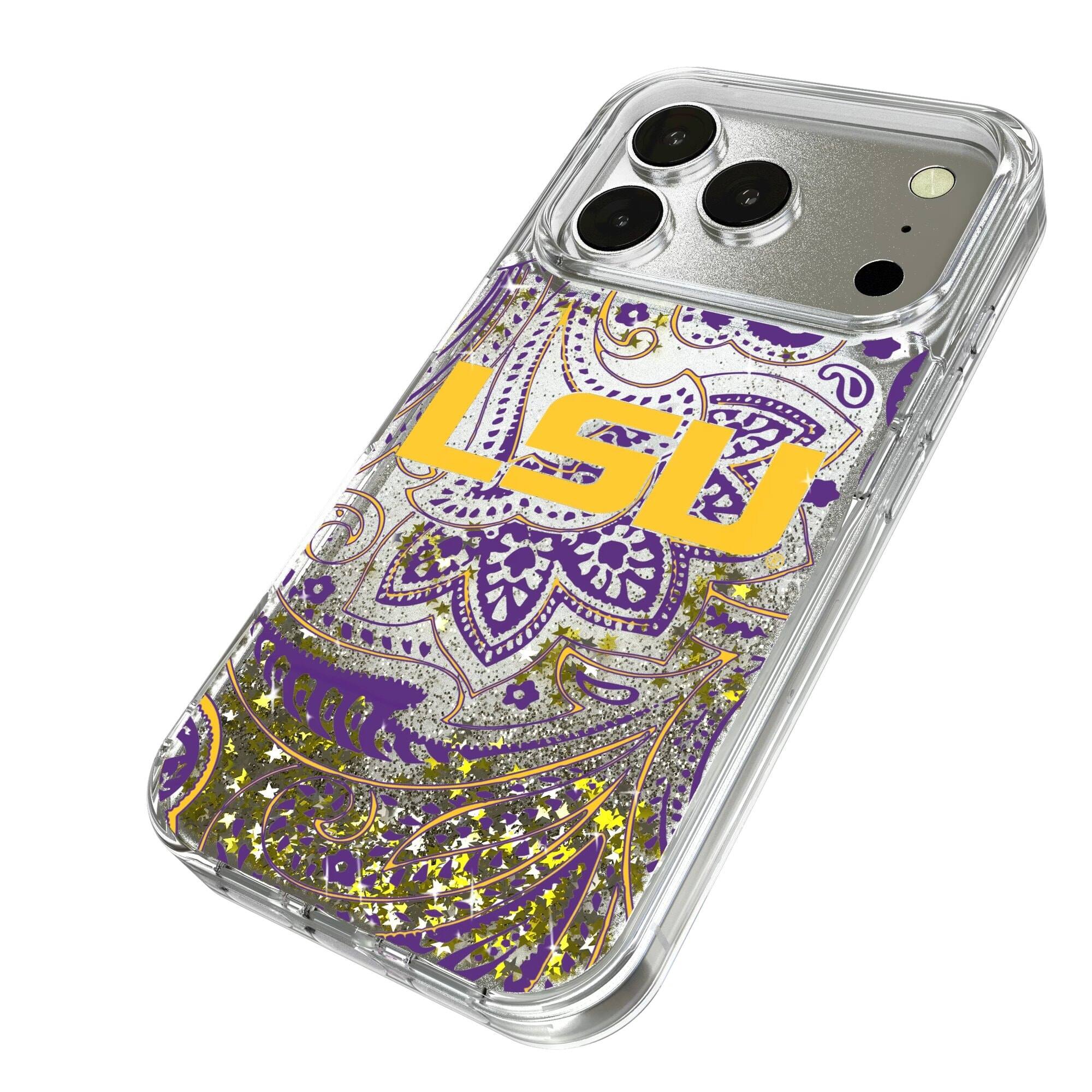 Alt View 1. Keyscaper - LSU Tigers iPhone Glitter Paisley Design Case - 13 Pro - Multicolor.