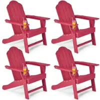 Costway 4 PCS Patio Adirondack Chair Weather Resistant Garden Deck with Cup Holder - Red - Front_Zoom