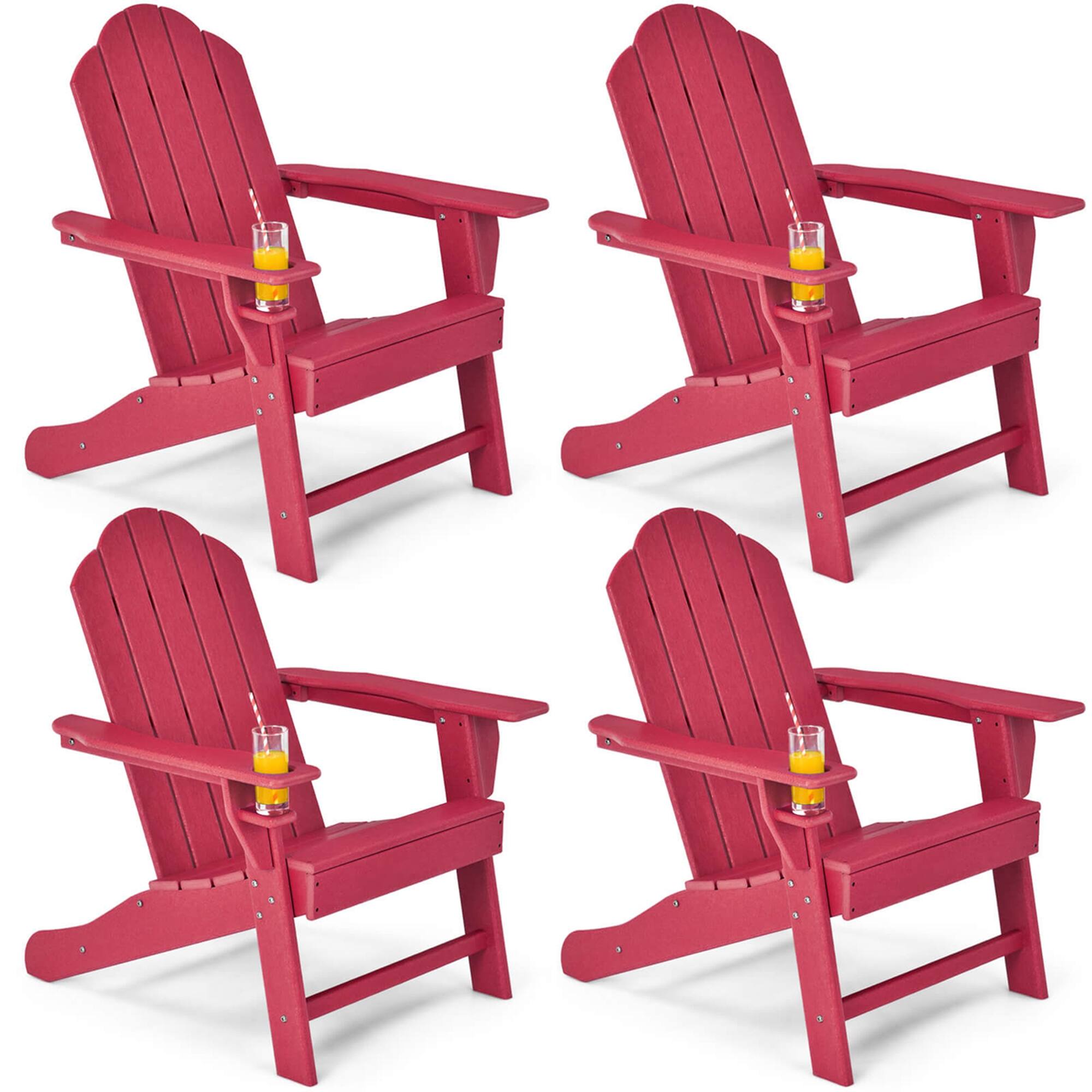 Front. Costway - 4 PCS Patio Adirondack Chair Weather Resistant Garden Deck with Cup Holder - Red.
