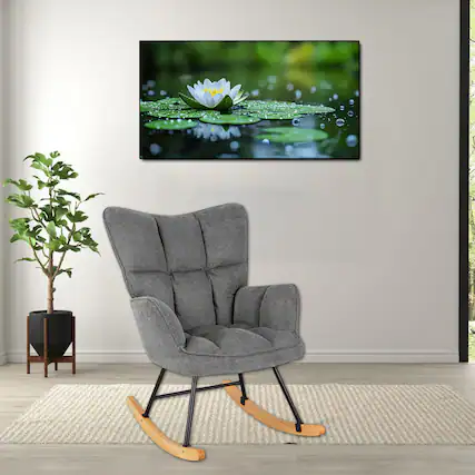 Front. Hivvago - Modern Linen Upholstered Rocking Chair with High Back - Gray.