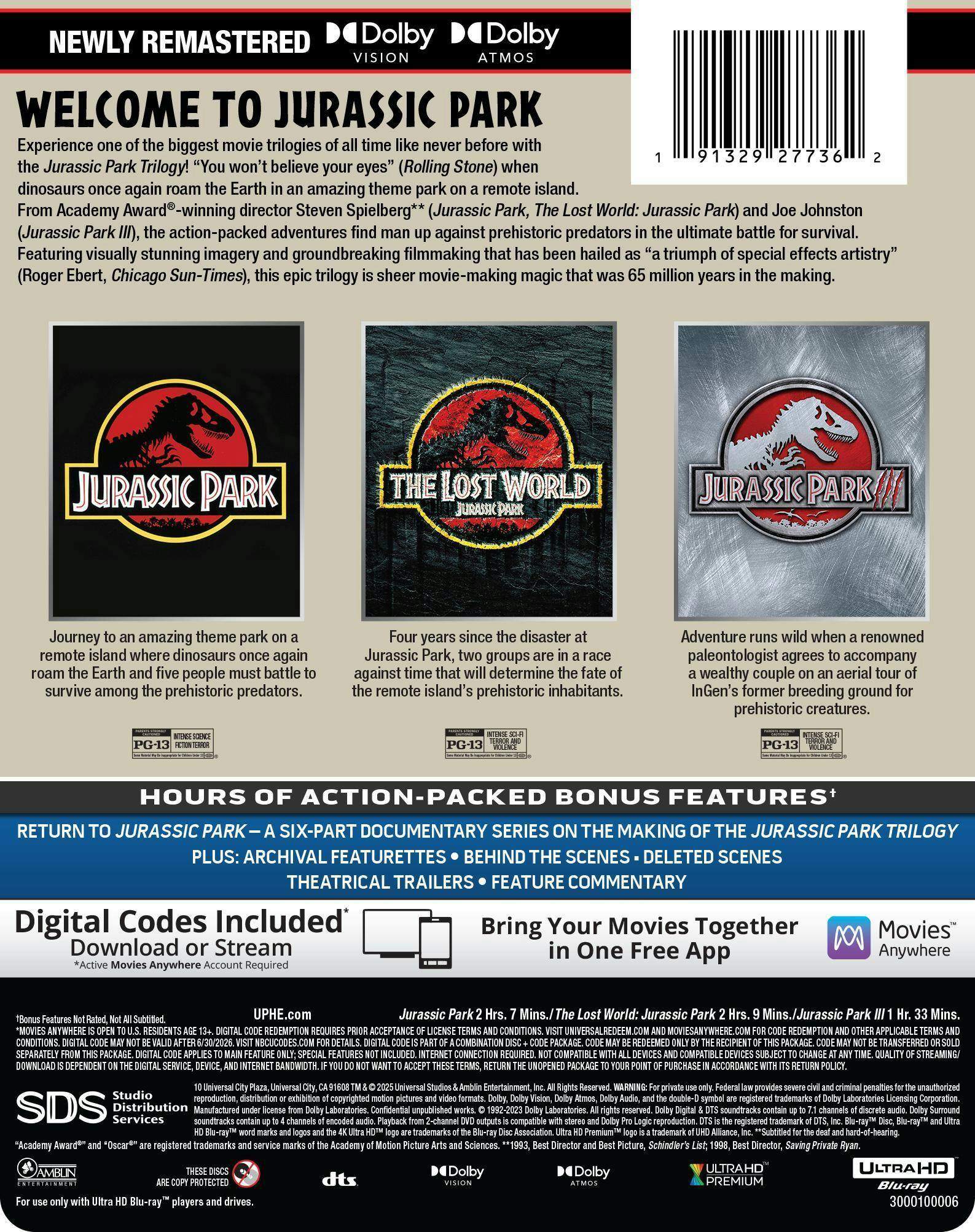 Back. Jurassic Park Trilogy (Steelbook)   - 4K Blu-Ray.