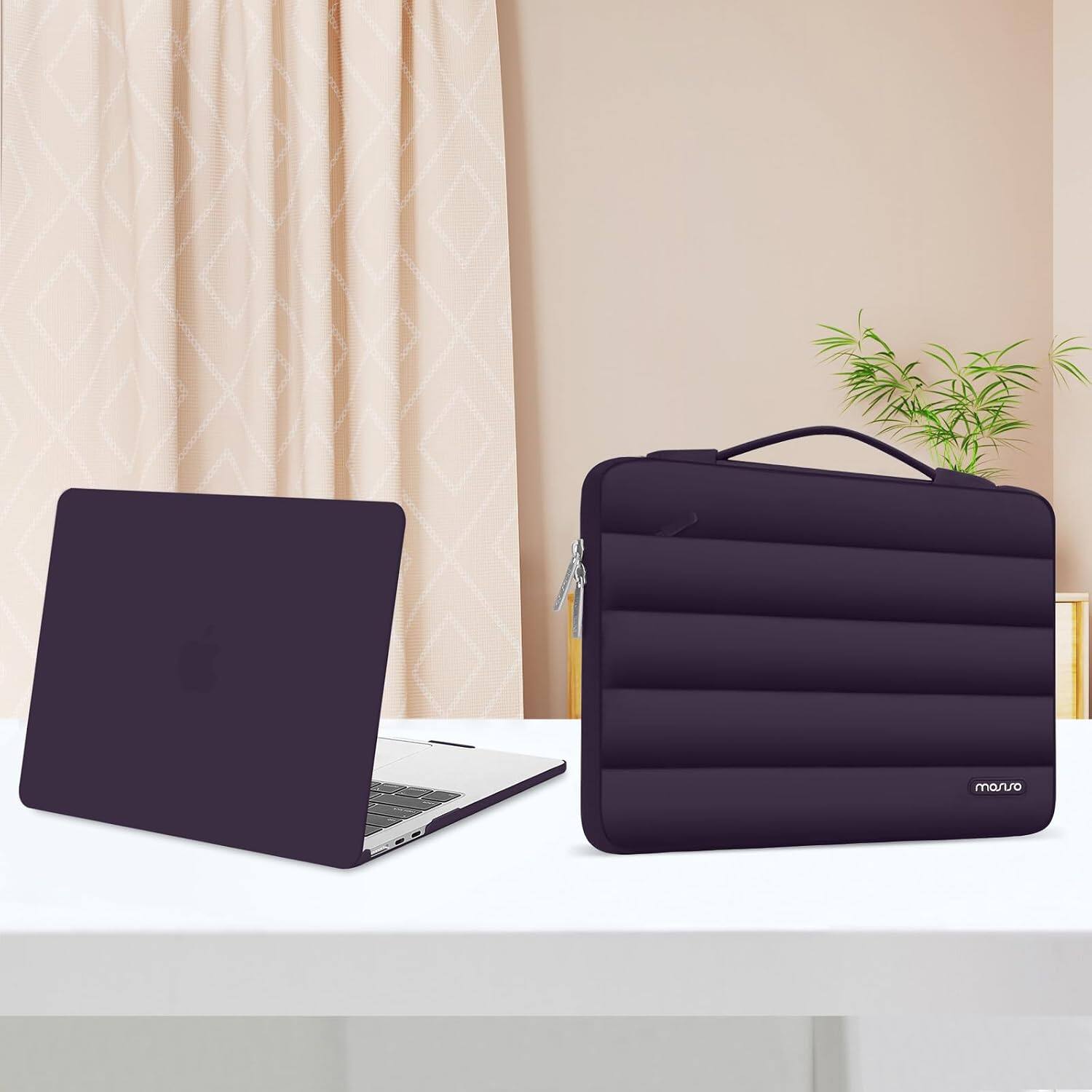 Alt View 4. mosiso - Hard Case Set for MacBook Air 13 inch M5 M4 M3 M2 2022-2026 with Puffy Bag&Keyboard Cover&Webcam Cover&Screen Protector - Plum Purple.