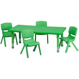 Emma + Oliver - 24"W x 48"L Rectangular Plastic Height Adjustable Activity Table Set with 4 Chairs - Green