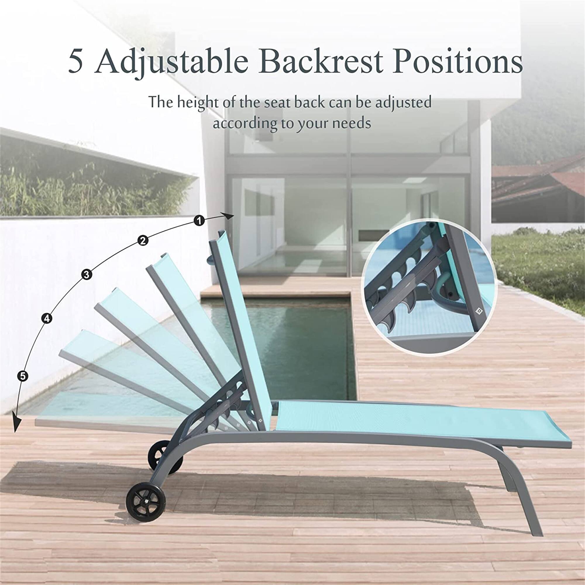 5 Adjustable Backrest Positions

The height of the seat back can be adjusted according to your needs

1 2 3 4 5