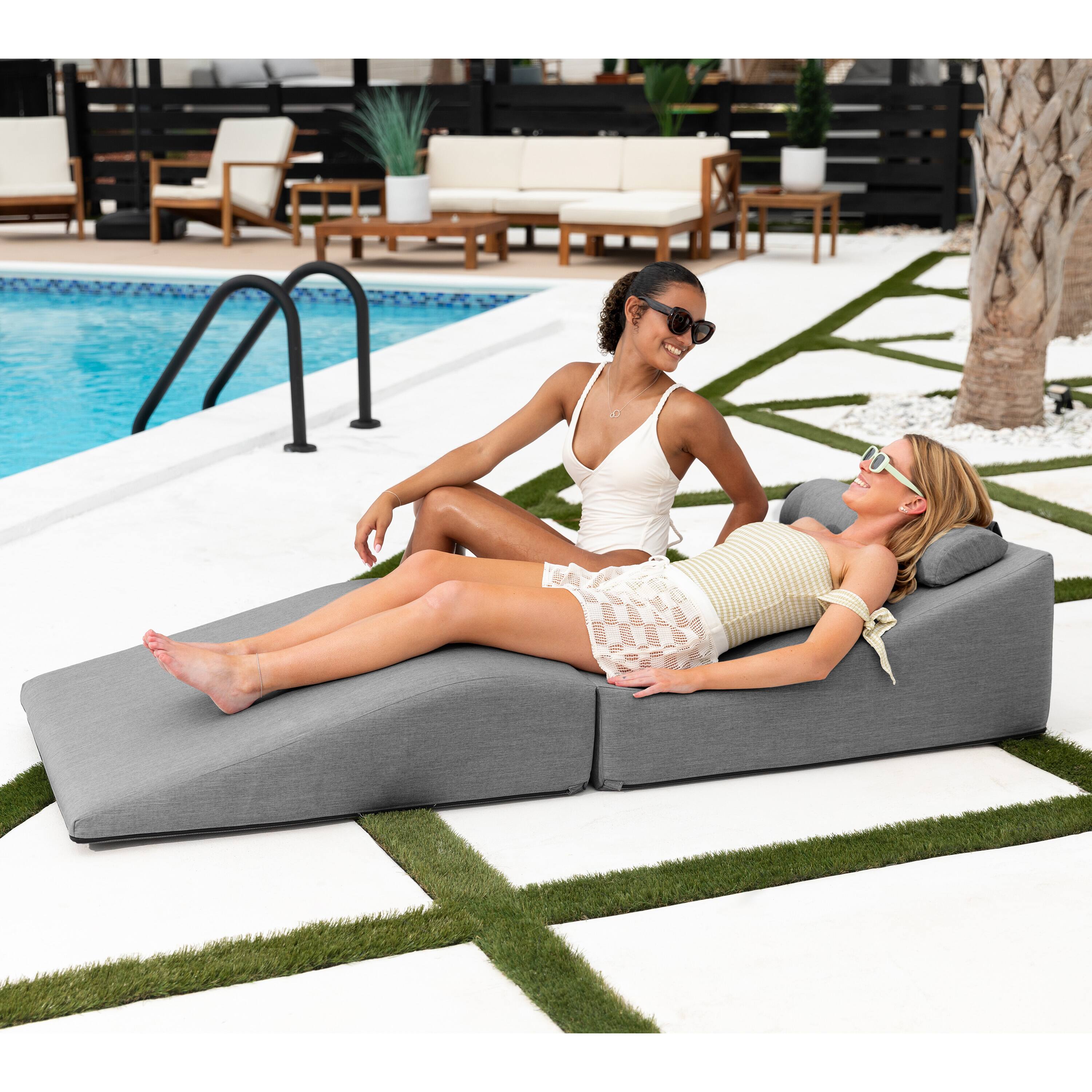 Back. Jaxx - Jaxx Clermont Sun Lounger - Luxurious Waterproof Poolside Lounge & Outdoor Chaise - Sunbrella Slate - Marine Grade Vinyl.
