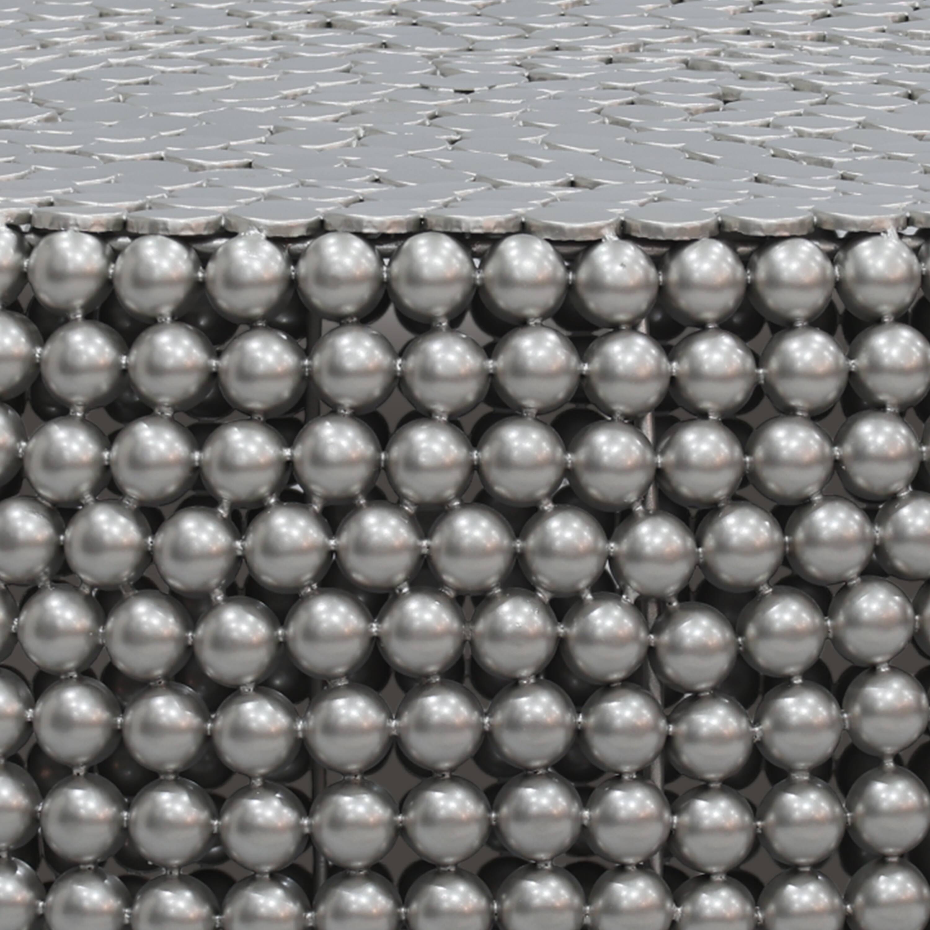 Alt View 4. Manhattan Lane - Eve 32" Coffee Table | Silver Metallic Beads Studded Pattern | Nickel Coated Iron Frame - Silver.