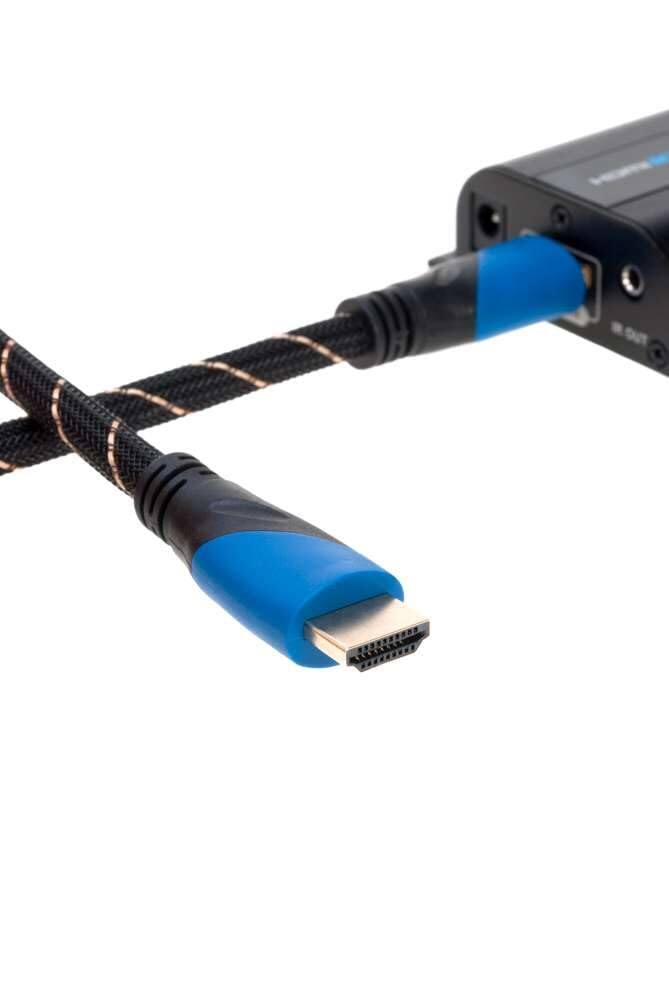 Back. Cables Direct Online - 50FT HDMI 2.0 Cable 4K 60Hz HDR High-Speed 18Gbps Ethernet ARC Gold-Plated UHD Premium Mesh Jacket for TV Gaming Laptop - Black/Gold Striped.