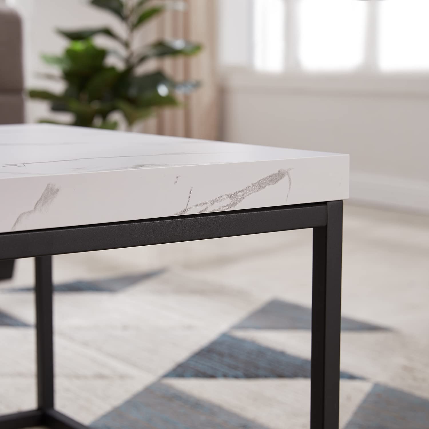 Alt View 7. Hanke - 18 inch Marble Accent End Table side Table For Living Room Modern Industrial Square Metal And Wood   Marble - Light Oak.