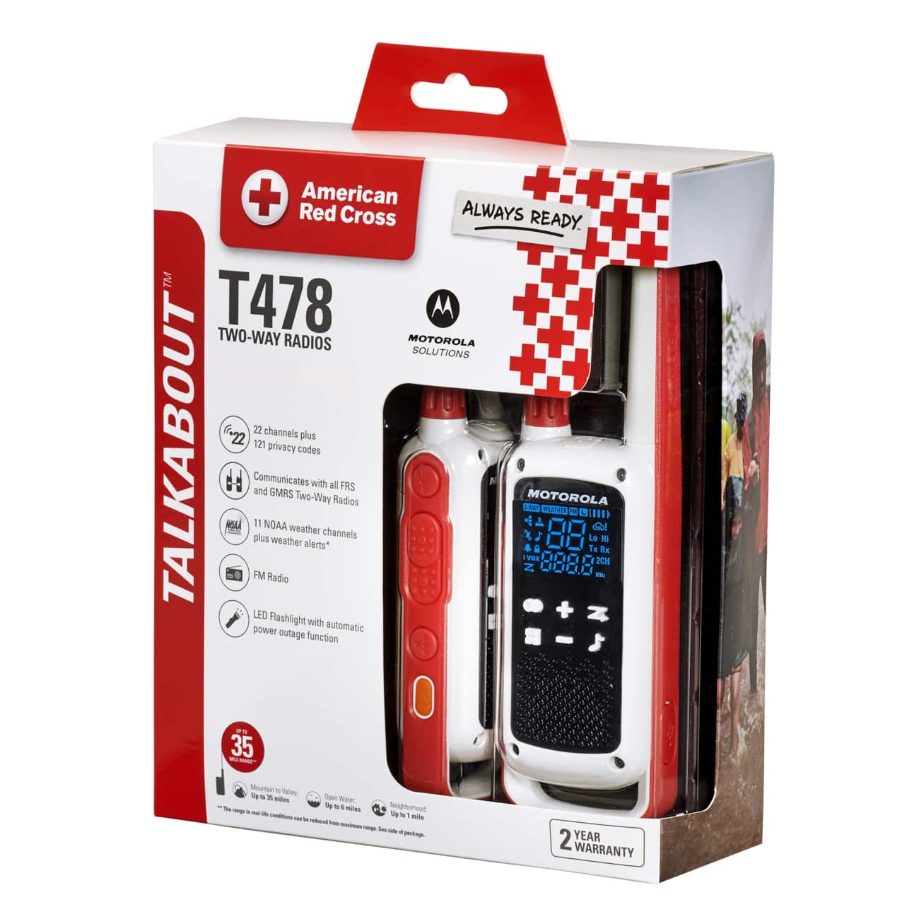 Left. Motorola - Solutions TALKABOUT T478 Two Way Radio - 2 Pack - White - White.