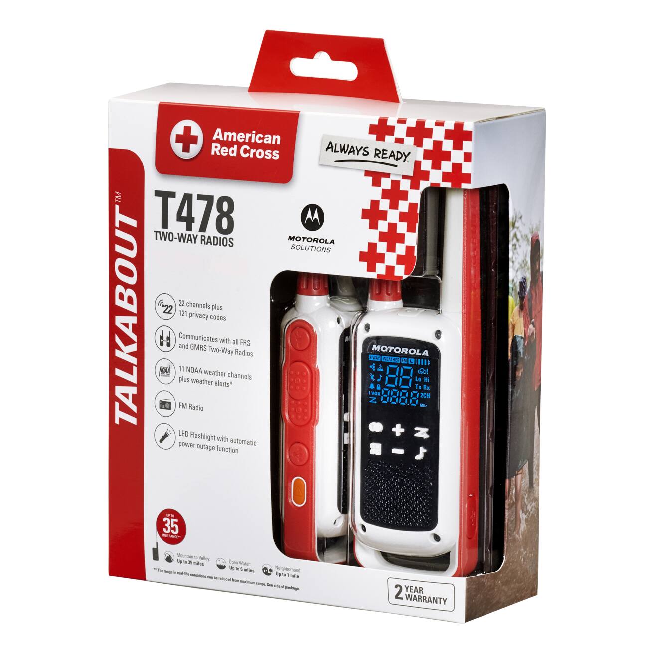 Left. Motorola - Solutions TALKABOUT T478 Two Way Radio - 2 Pack - White - White.