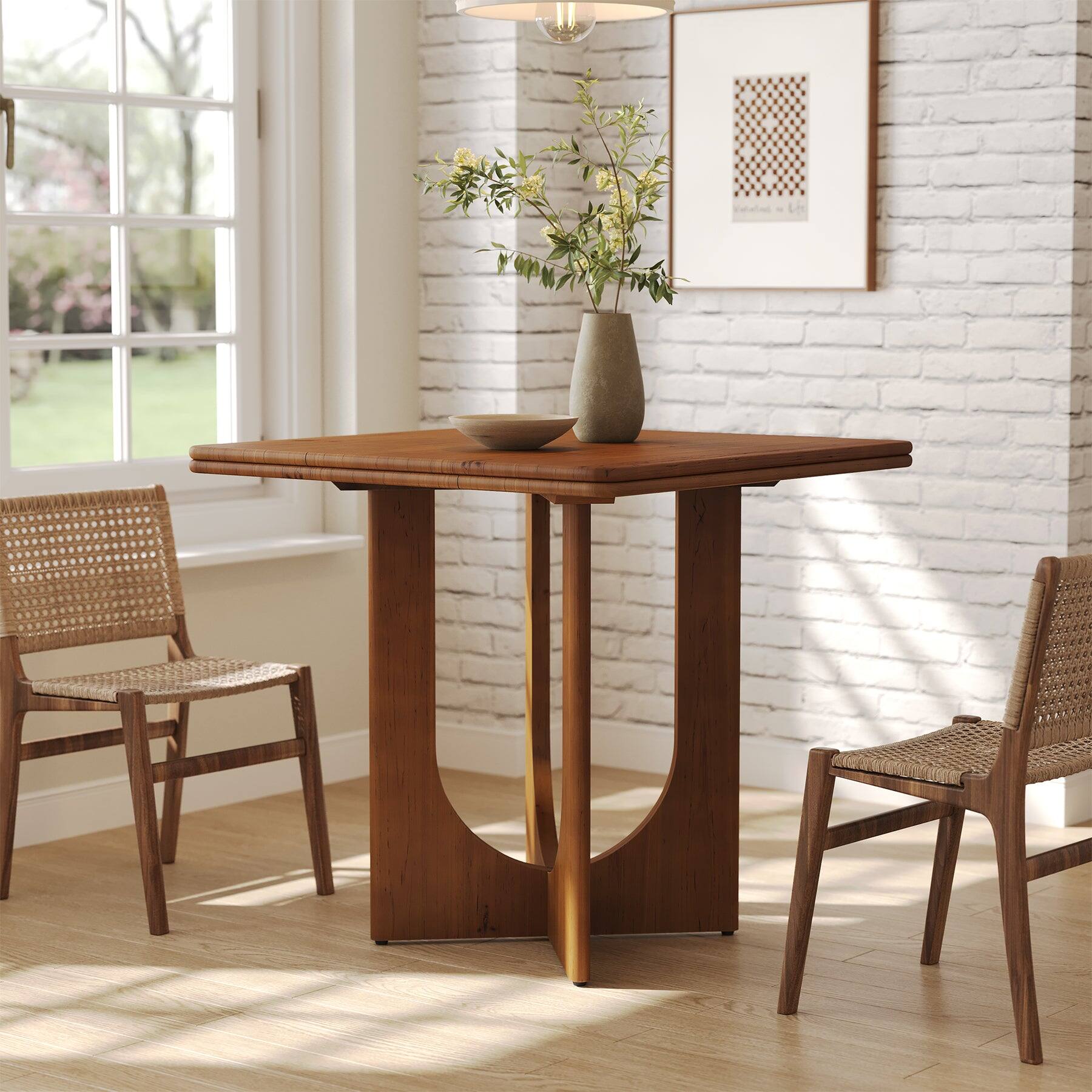 Alt View 1. Tribesigns - Solid Wood Dining Table with Space-Saving Design and Square Top for Everyday Meals and Family Gatherings - Rustic Brown.