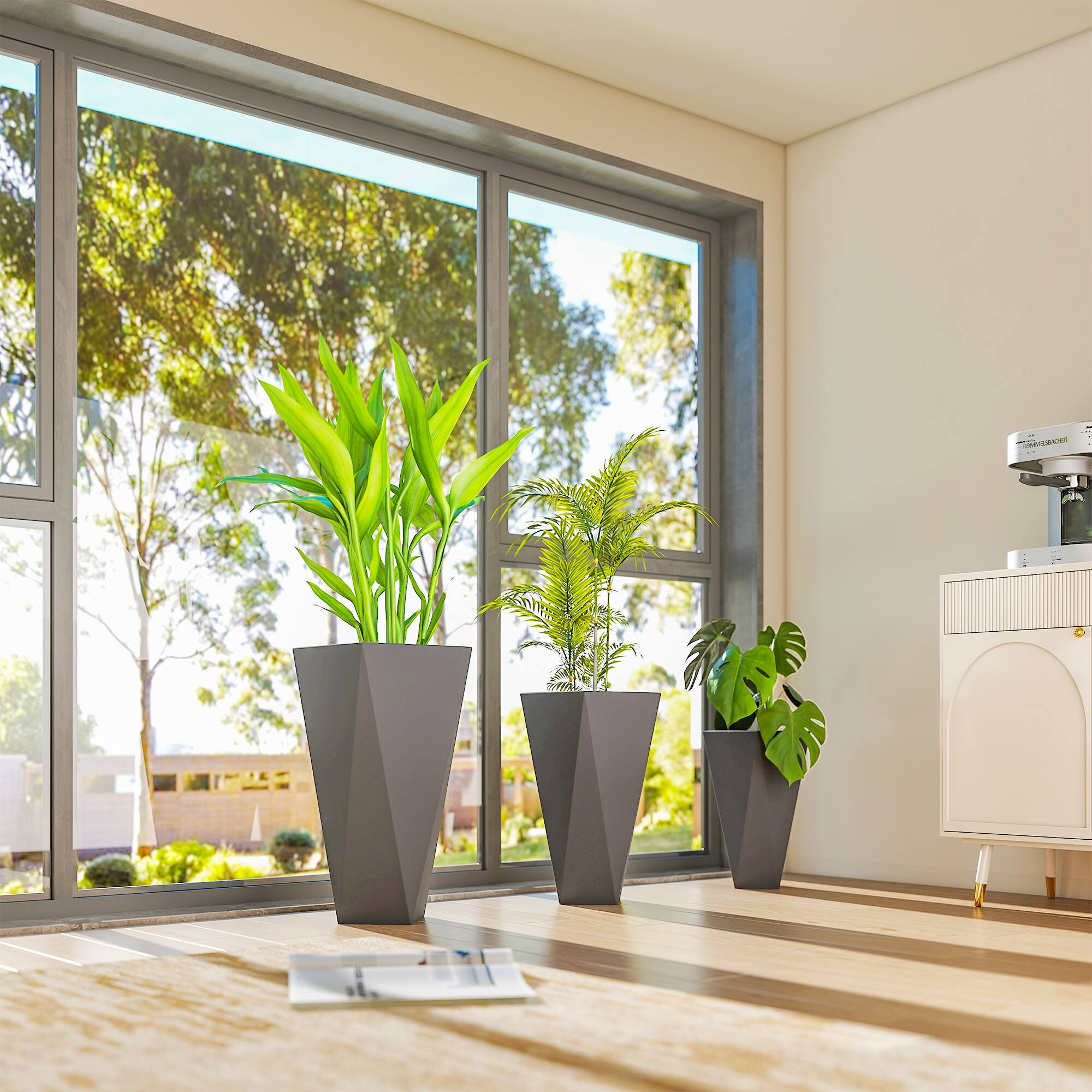 Alt View 7. Outsunny - Set of 3 Tall Planters, 28.75", 24.5", 20.5", MgO Indoor Outdoor Planters with Drainage Holes - Gray.