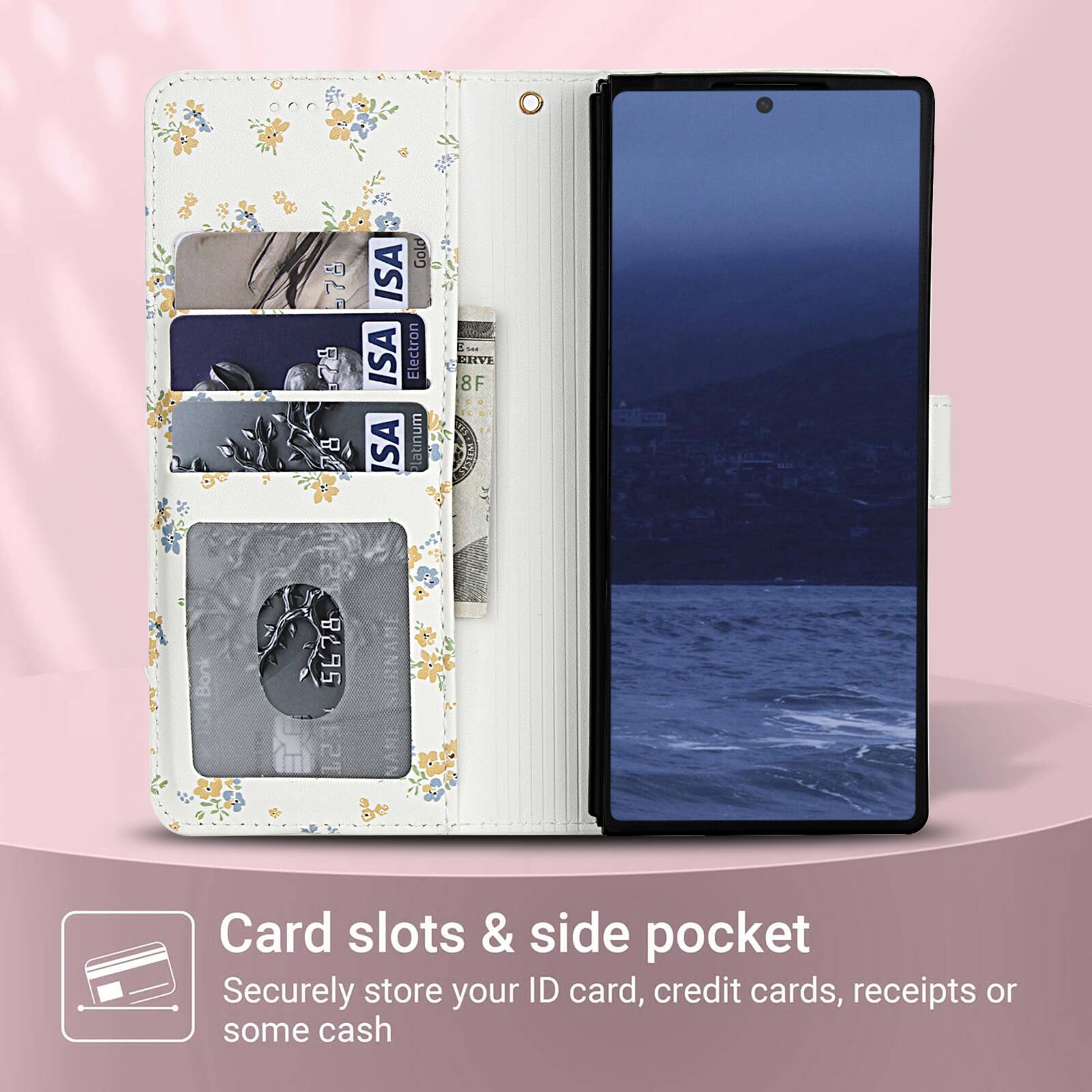 Bonk i DE 7 234 5678 A NE2T Gold ISA ISA Electron SA Platinum RNAME NAME/SURNAM 3 ENVE 8F APALTTEN

Card slots & side pocket
Securely store your ID card, credit cards, receipts or some cash