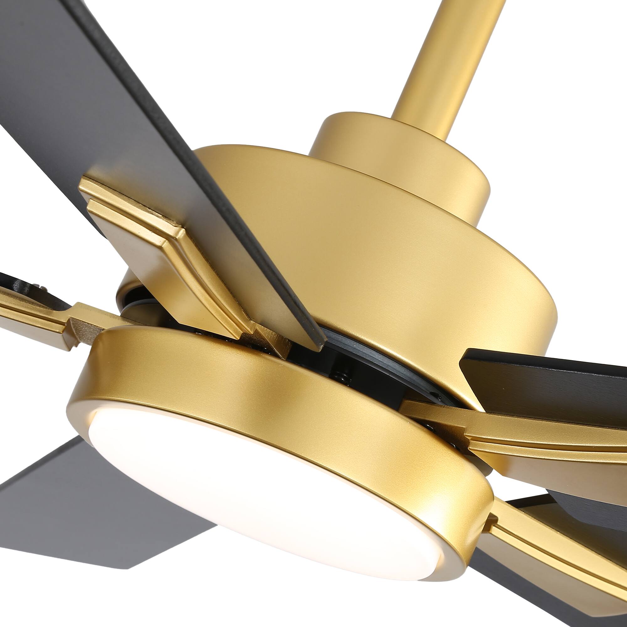 Alt View 7. Breezary - 52" Modern Indoor Ceiling Fan with LED Light, 5 Reversible Plywood Blades, 6-Speed DC Motor, Remote, Timer, 5" Downrod - Gold and Matte Black.