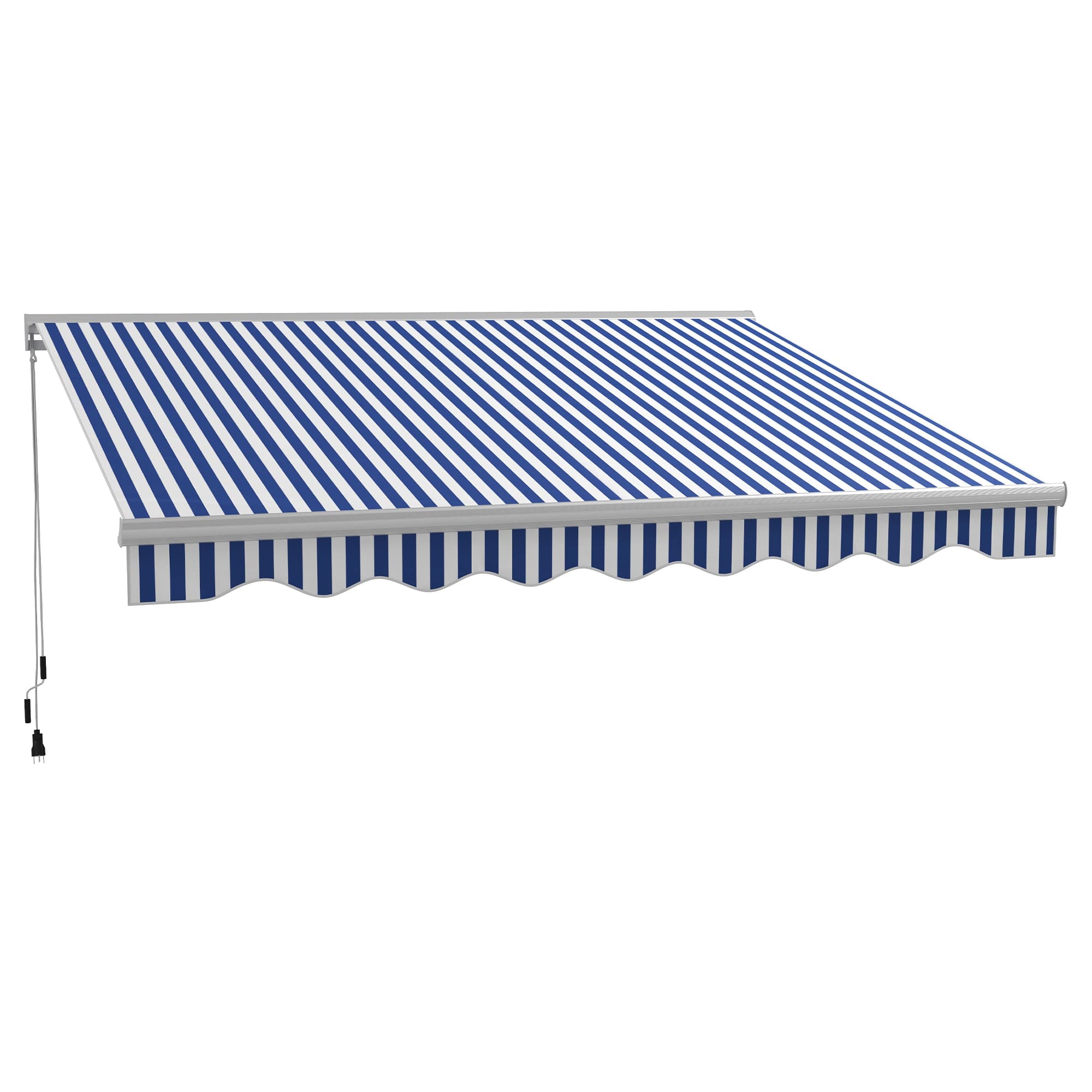 Outsunny - 13' x 10' Electric Awning with LED Lights, Retractable Awning, UV40+ Sun Shade Shelter with Remote Controller - Blue and White