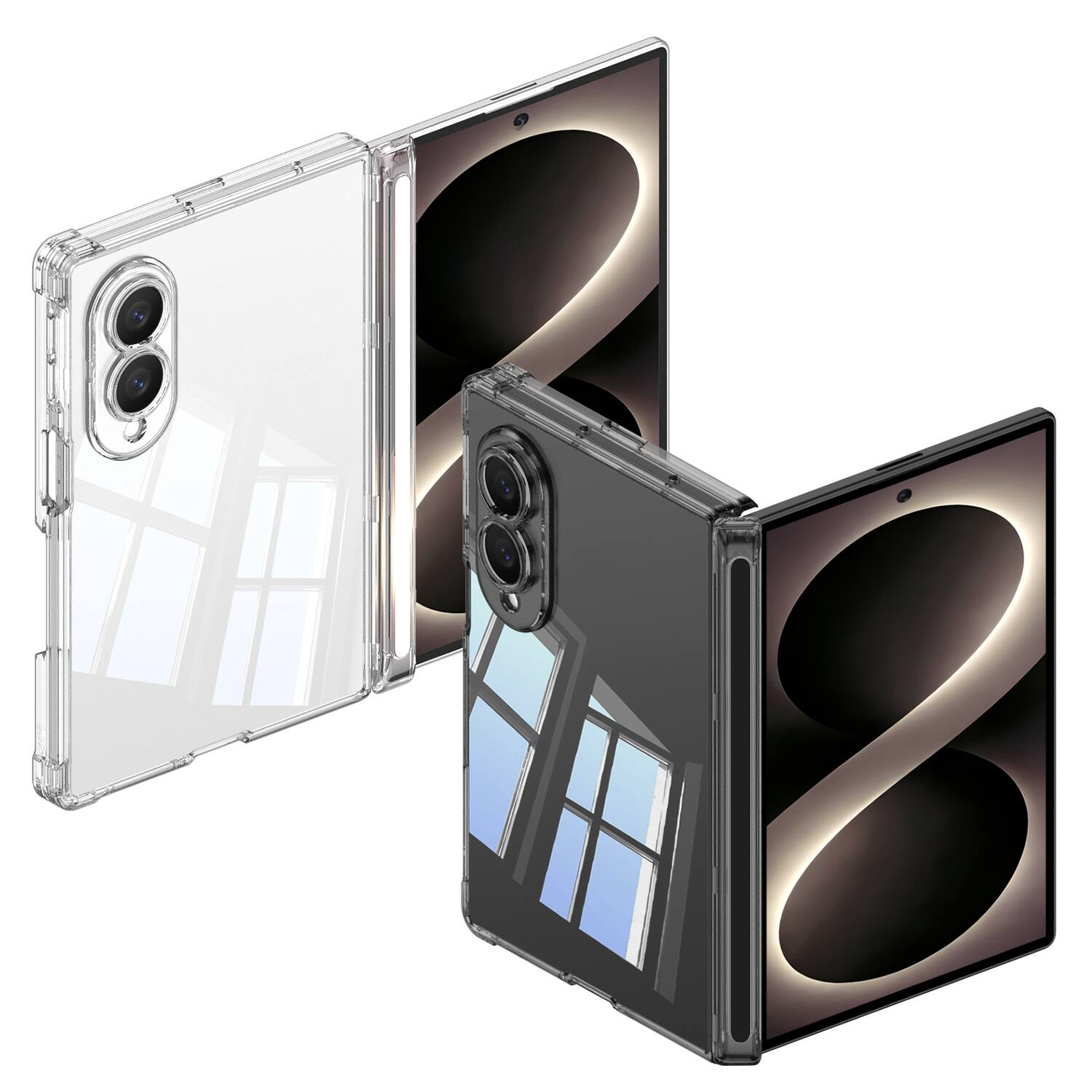 Alt View 3. Dteck - for Samsung Galaxy Z Fold8 Magnetic Hinge Protection Case,Glossy Clear Acrylic Back Cover,Slim Flat Shockproof Shell - Clear.