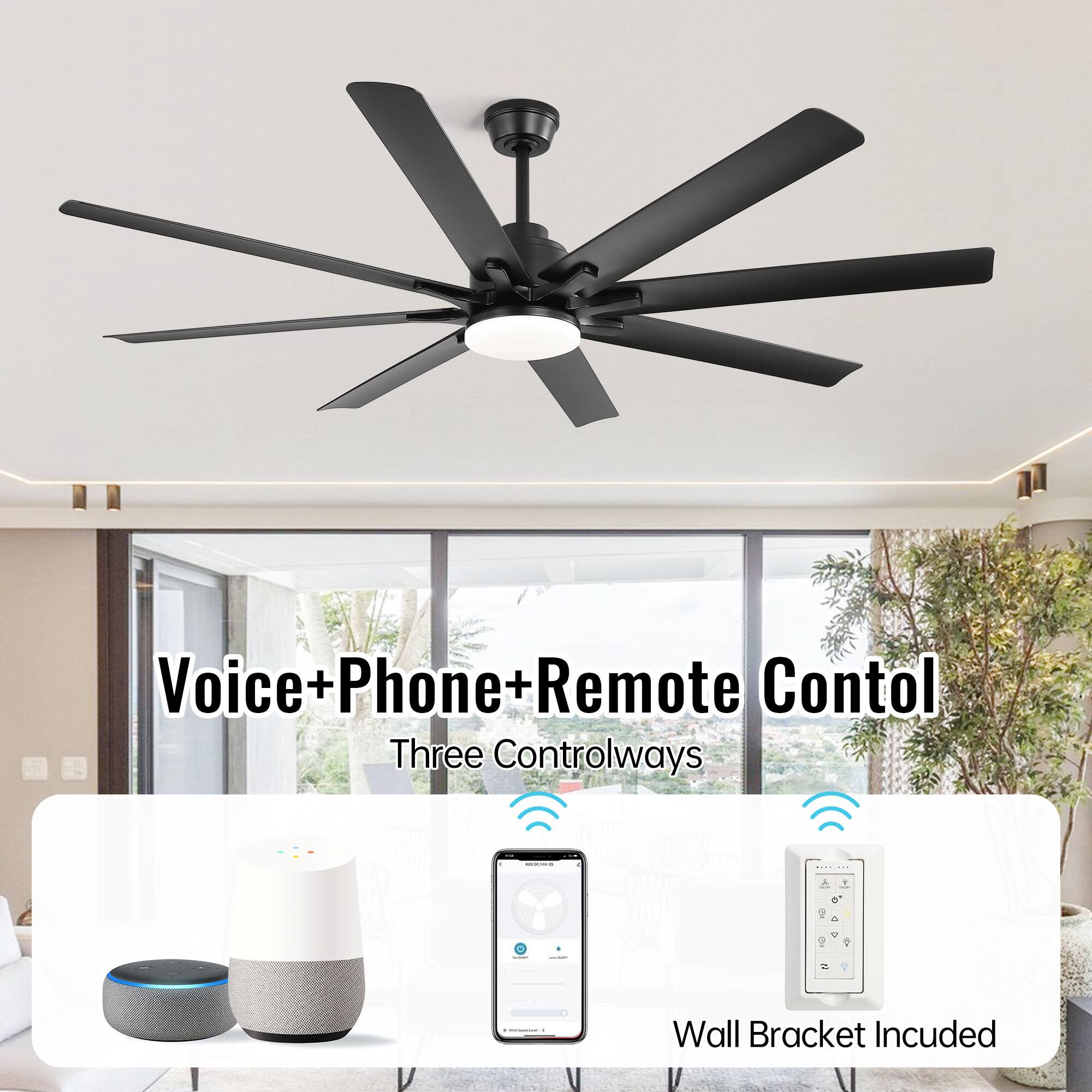 Voice+Phone+Remote Control  
Three Controlways  
Wall Bracket Included