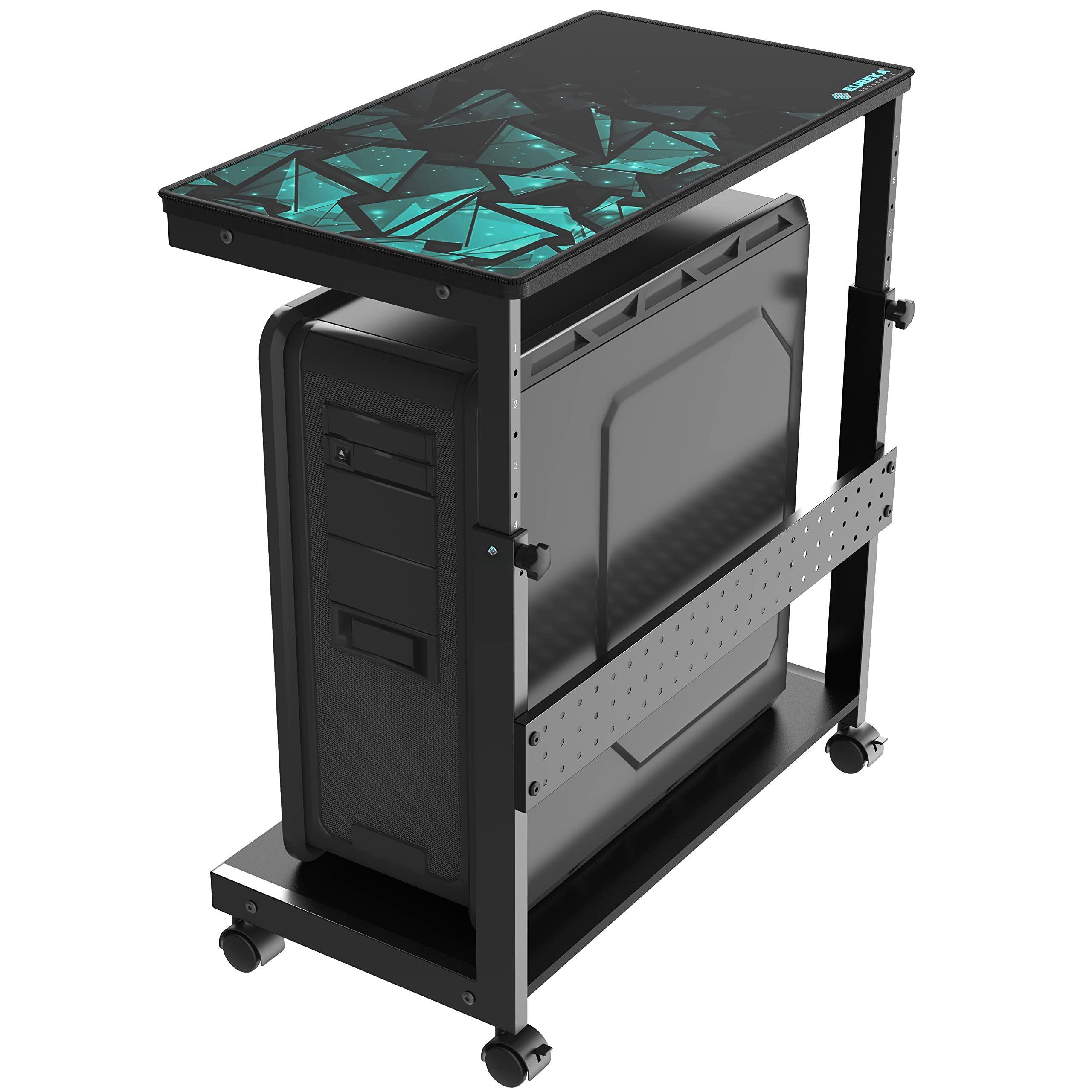 Front. JETRANSPORT - Pc Stand Computer Cart Height Adjustable Tower 2-tier Suit For Atx Case Printer Metal Rolling On Wheels - Black.