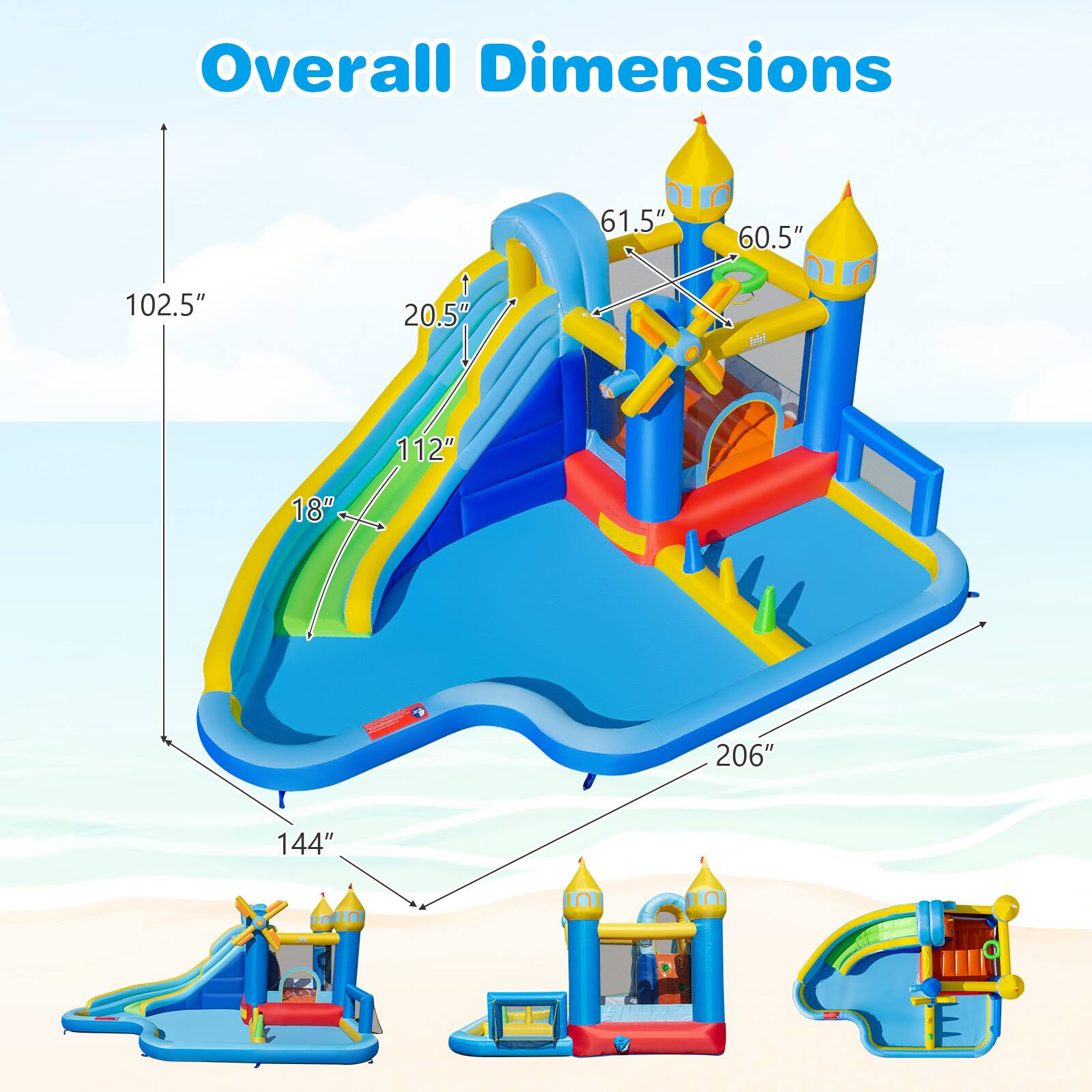 Overall Dimensions

61.5" 60.5" 102.5" 20.5" M 112" 18" 206" 144"
