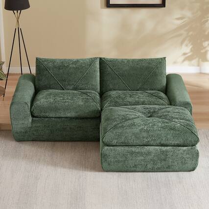 Front. Loheer - Loheer Modern Minimalist Chenille Sectional Sofa with Ottoman Spacious Living Room Couch for Apartments - Green.