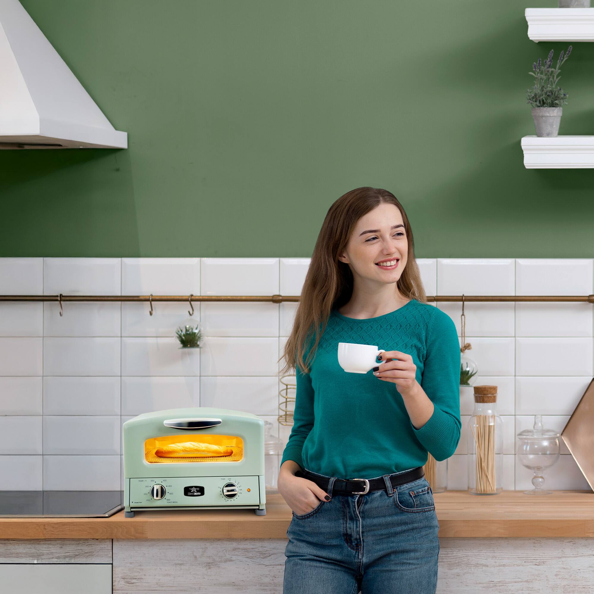 Alt View 3. HeatMate - HeatMate Countertop Toaster Oven w/Graphite Technology & Accessories, Olive - Olive Green.