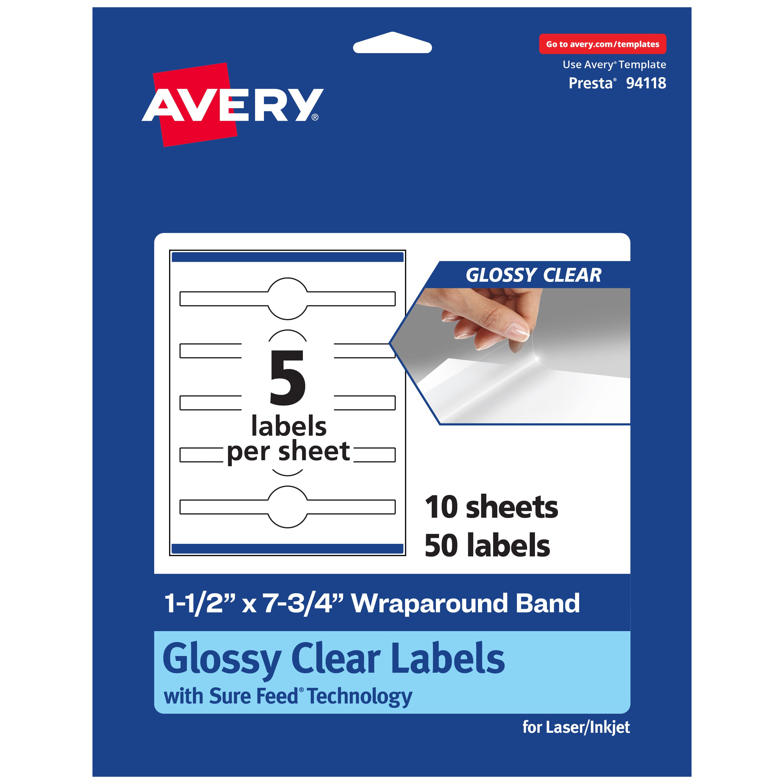 Avery - Glossy Wraparound Labels, 1.5" x 7.75", 50 Labels - Clear