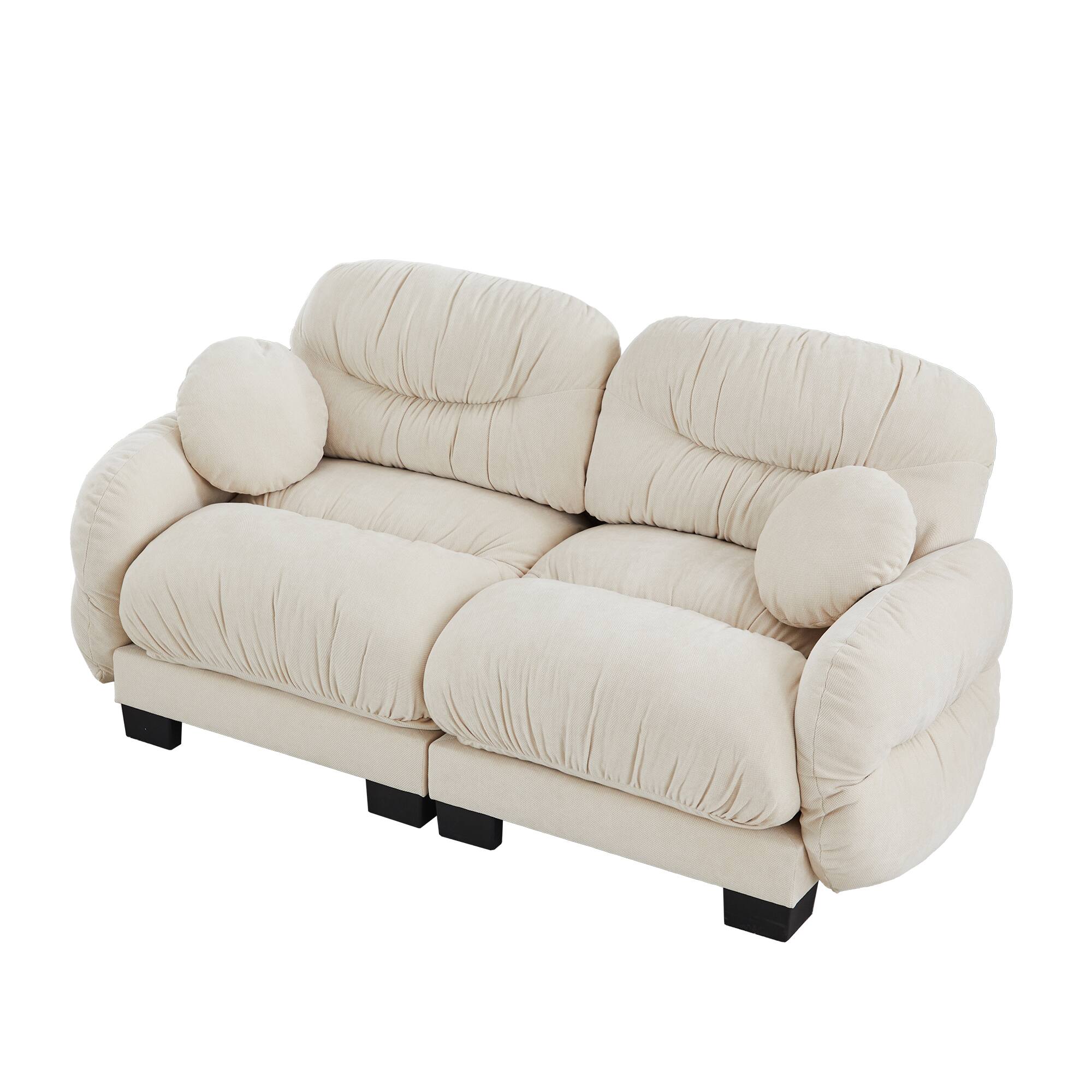 Alt View 1. Anysun - 2-Seater Modular Sofa with Chenille Fabric, High-Density Foam & Curved Armrests, Pleated Design for Living Room - Beige.