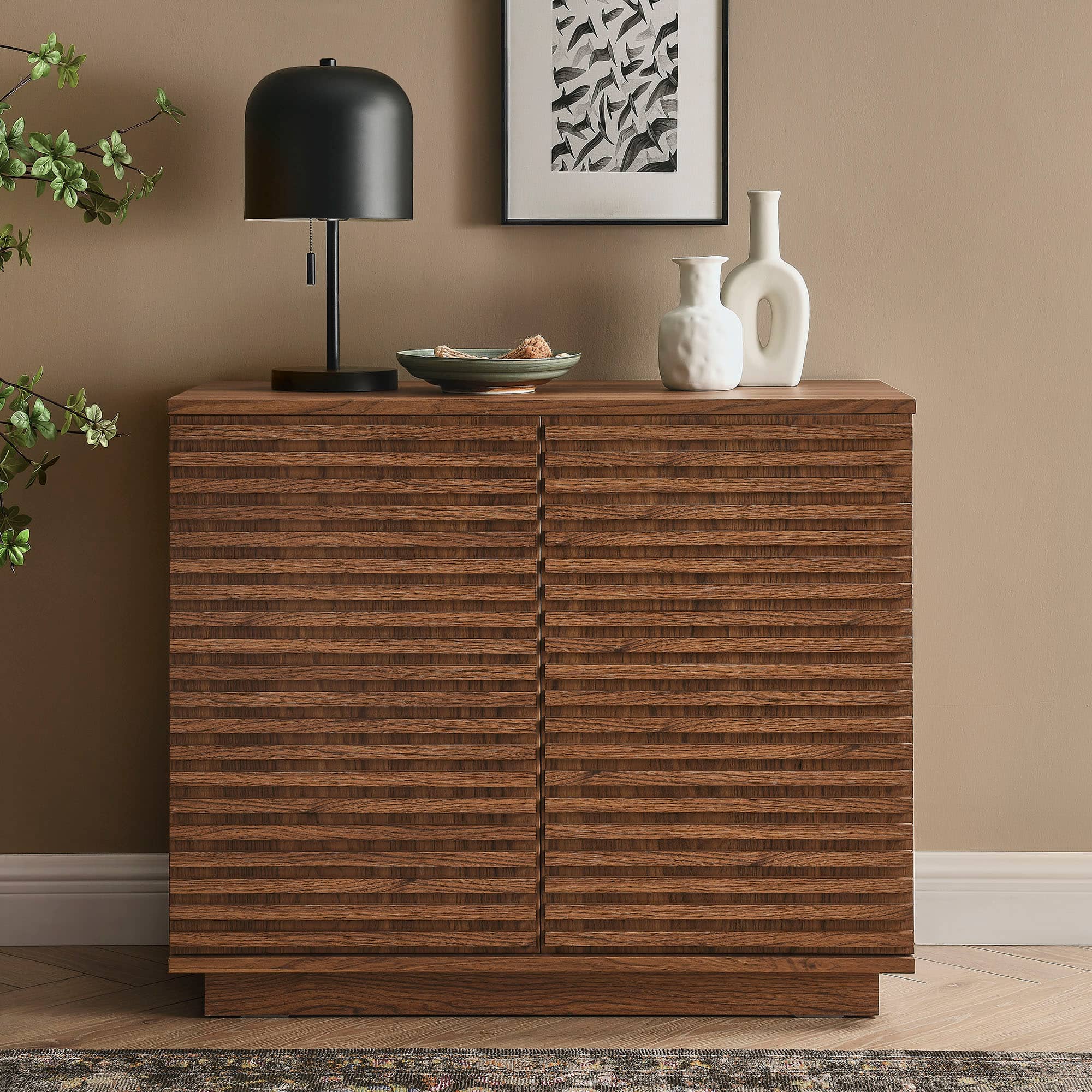 Render 2-Door Fluted Accent Cabinet by Modway - Walnut