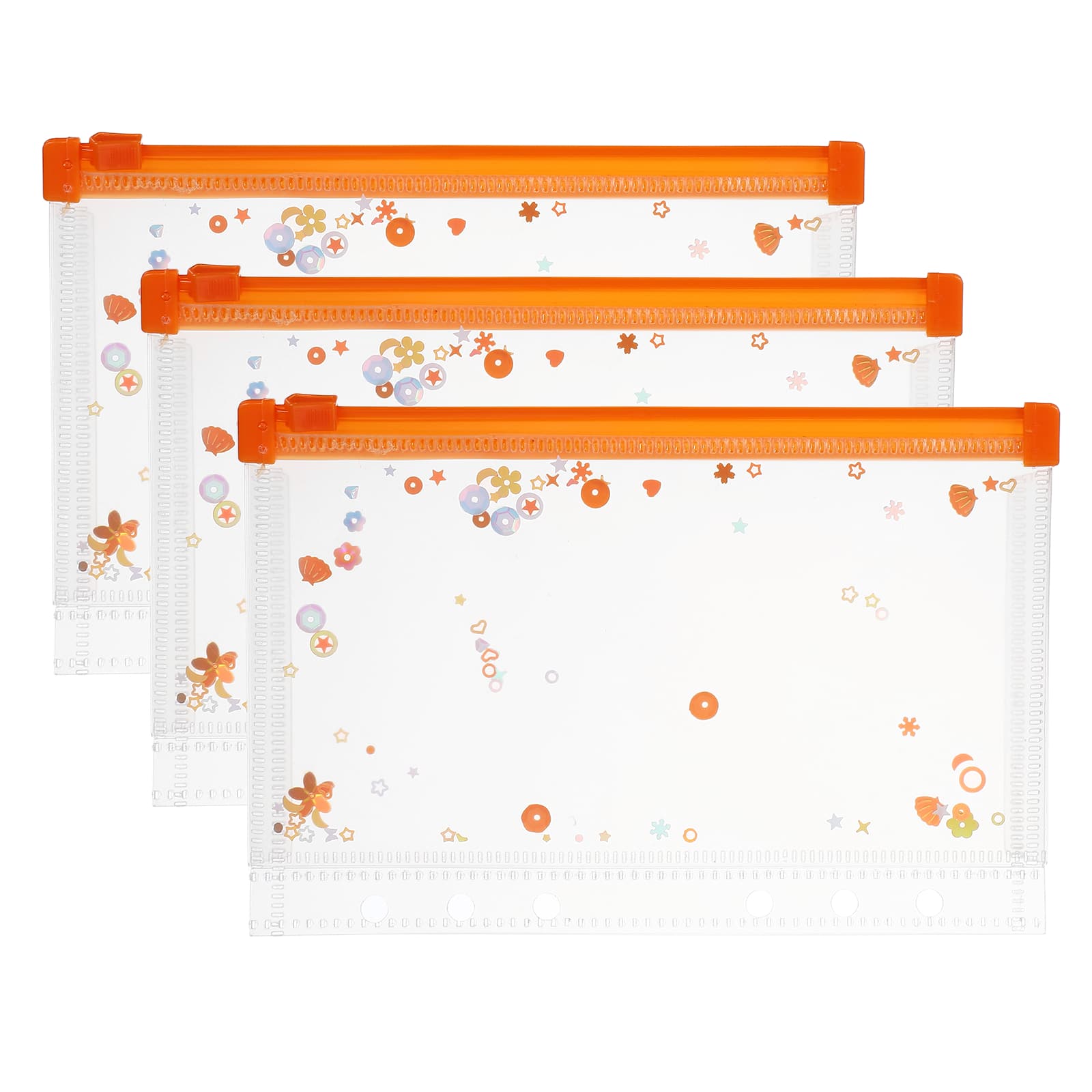 Unique Bargains - 3pcs A6 Plastic Binder Zipper Pockets 7x5 Inch Clear Envelope Folders Planner Waterproof with Sequin Decor - Bright Orange price history on PriceWatchPro