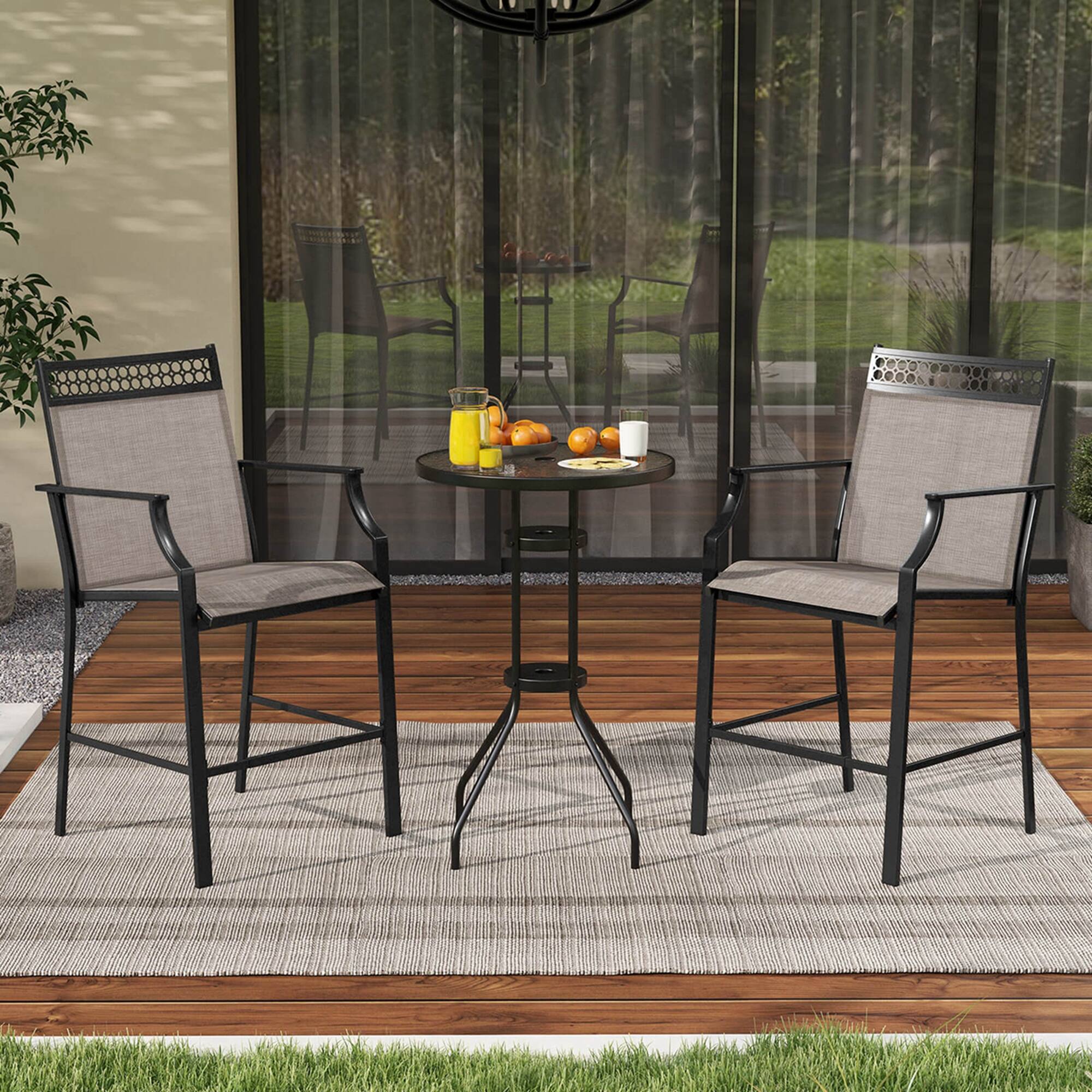Alt View 3. Costway - Costway Outdoor Counter Stools Set of 2 with Footrest & Armrests Metal Frame for Backyard - Coffee.