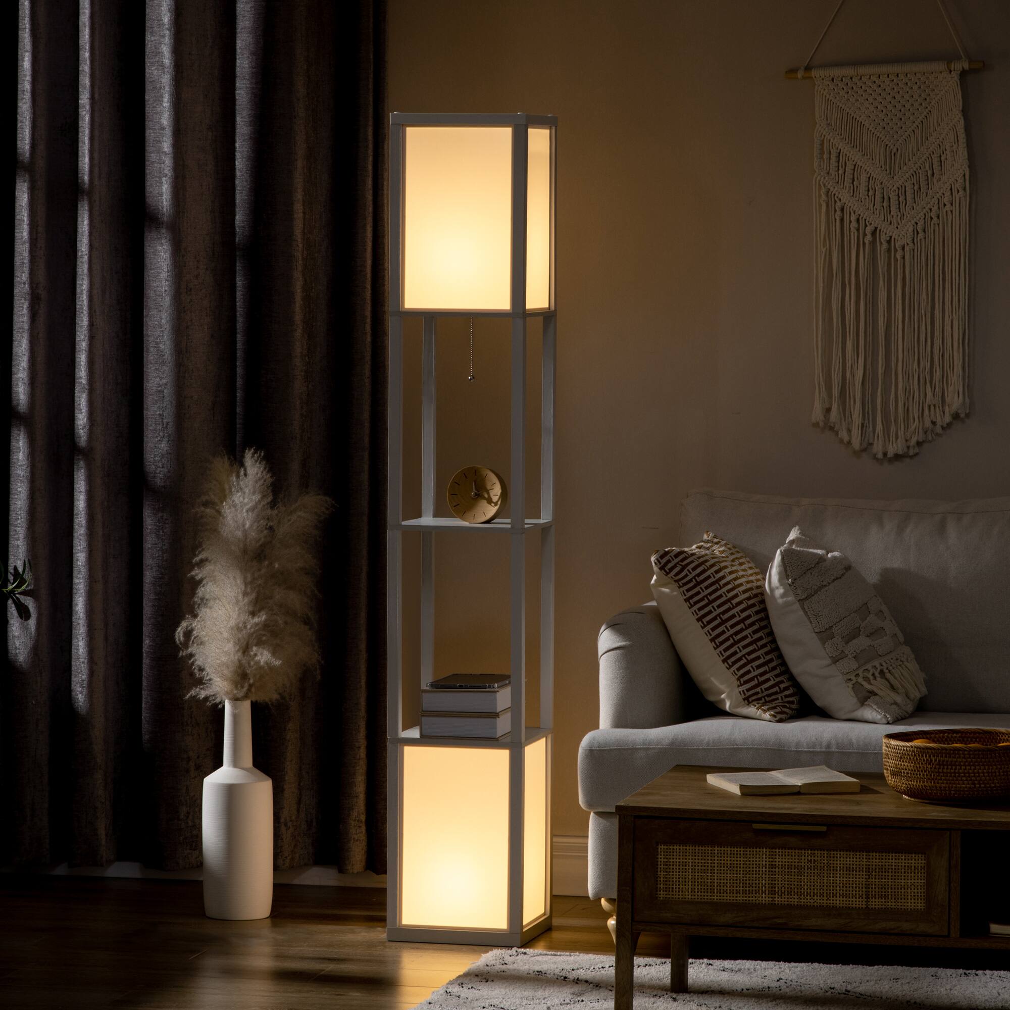 Angle. Homcom - Floor Lamp with Shelves, Dual Ambient Lighting.