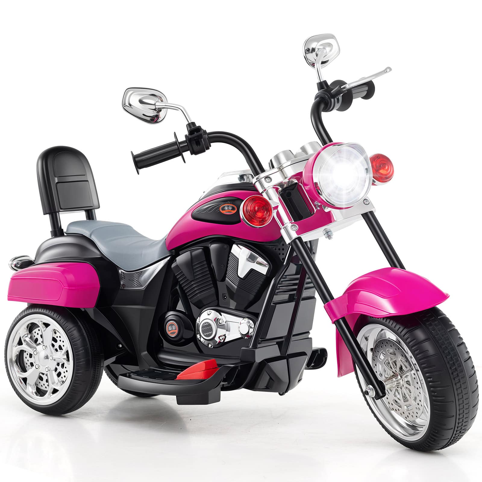 Costway - 6V Kids Ride On Chopper Motorcycle 3 Wheel Trike with Headlight and Horn Rose - Rose Red
