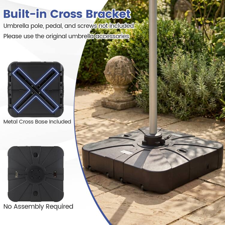 Built-in Cross Bracket  
Umbrella pole, pedal, and screws not included  
Please use the original umbrella accessories  

Metal Cross Base Included  
No Assembly Required