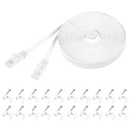 Unique Bargains - Cat 6 Ethernet Cable 32AWG 250MHz Flat High Speed RJ45 Network Patch Cord with Clips - White