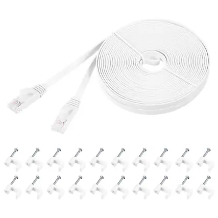 Front. Unique Bargains - Cat 6 Ethernet Cable 32AWG 250MHz Flat High Speed RJ45 Network Patch Cord with Clips - White.