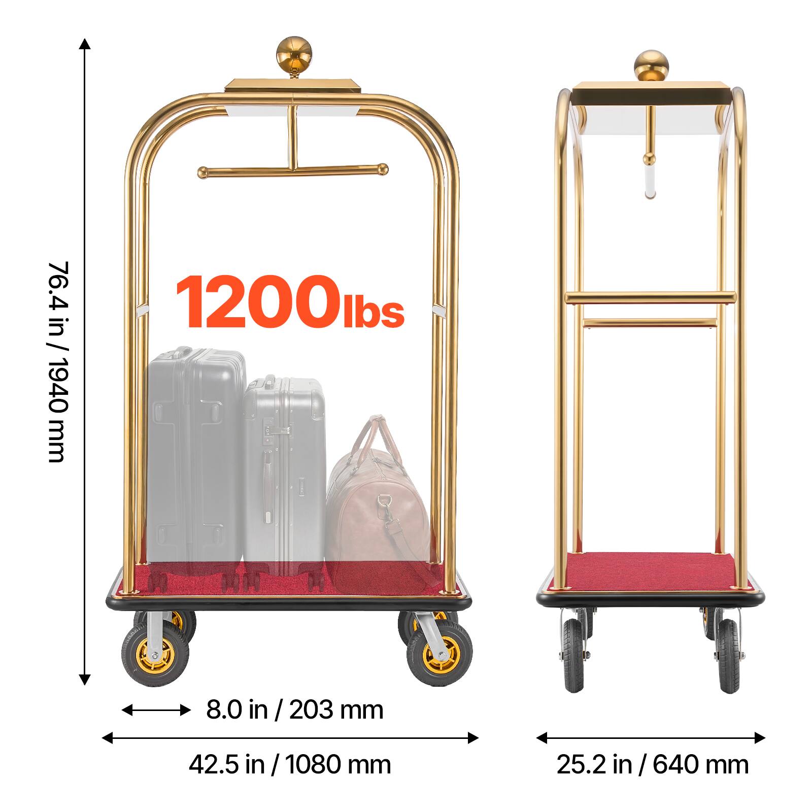 76.4 in / 1940 mm  
1200 lbs  
8.0 in / 203 mm  
42.5 in / 1080 mm  
25.2 in / 640 mm