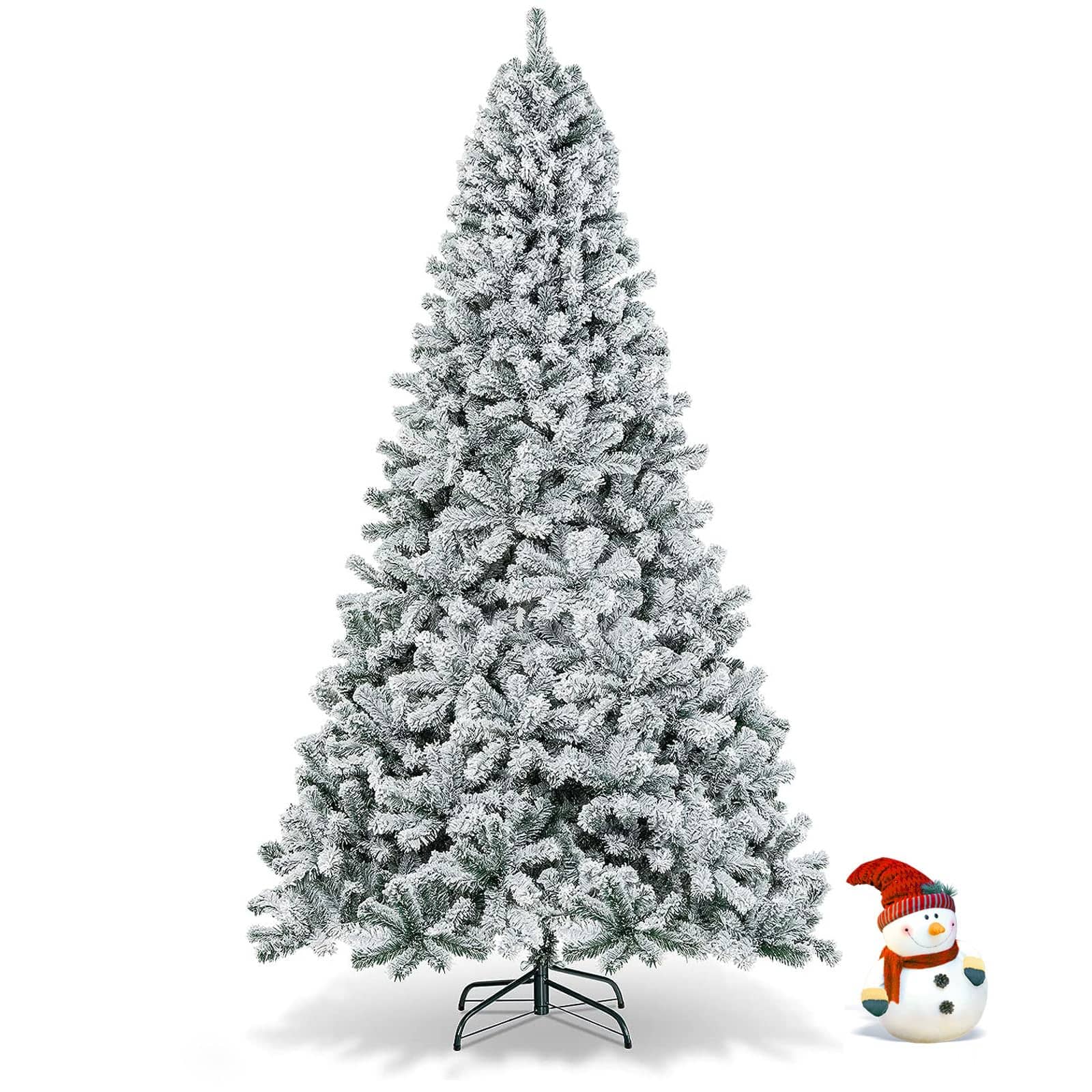 Ecooso - Pre-Lit Artificial Christmas Tree Snow Flocked Hinged Design for Winter Holiday Decor - White
