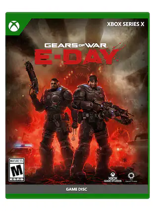 XBOX SERIES X
GEARS OF WAR
E-DAY
MATURE 17+
M ESRB
GAME STUDIOS COALITION
GAME DISC - M (Mature 17+)