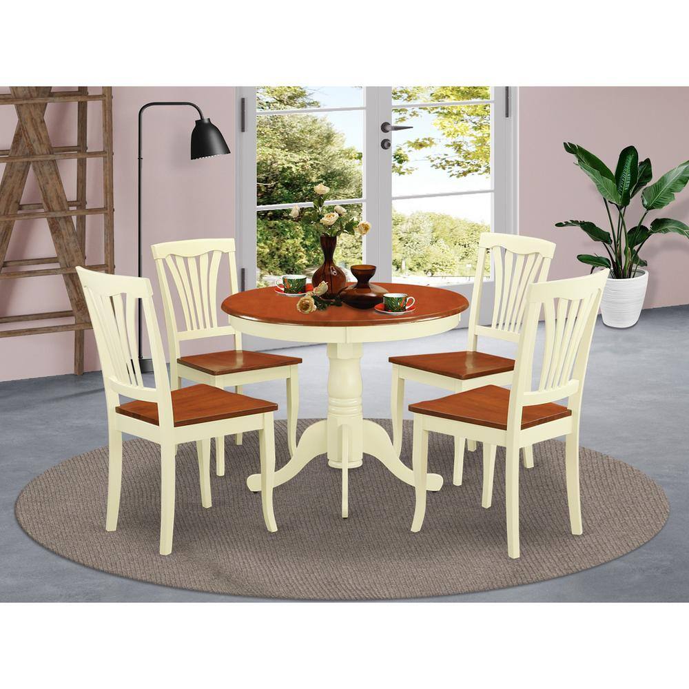 Back. East West Furniture - 5 Pc small Kitchen Table set-round Kitchen Table and 4 Chairs for Dining room - Buttermilk & Cherry.