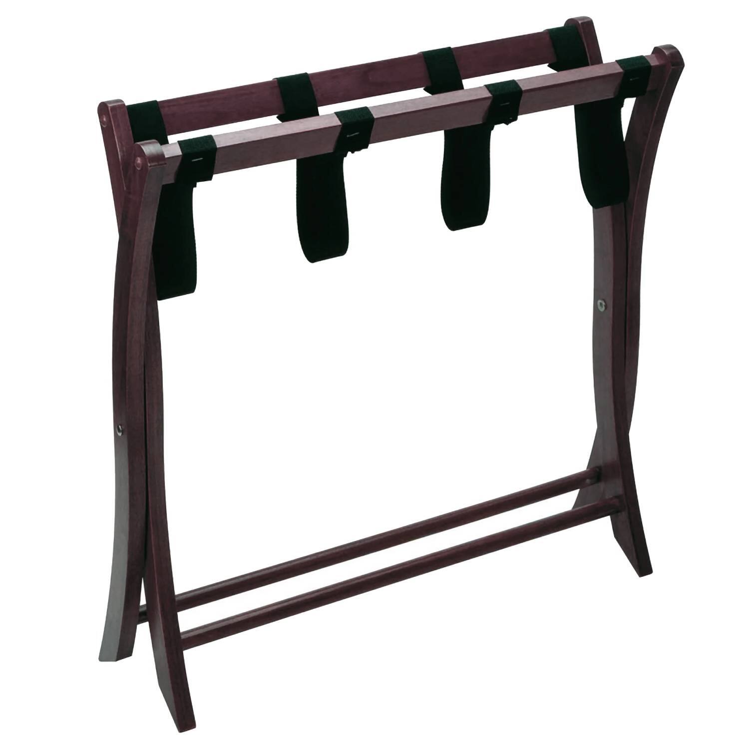 Angle. Hivvago - Solid Wood Folding Luggage Rack in Dark Brown Finish with Black Nylon Straps - Dark Brown.
