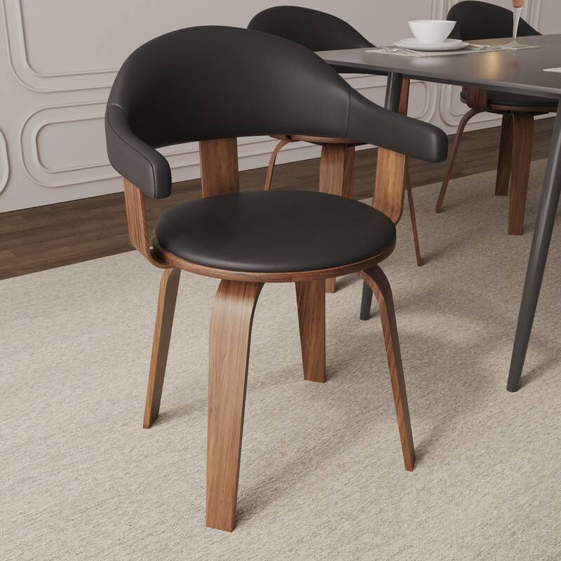 Angle. LeisureMod - Brivo Modern Leather Upholstered Side Dining Chair with Open Back and Swivel for Home Living Room or Office - Black.