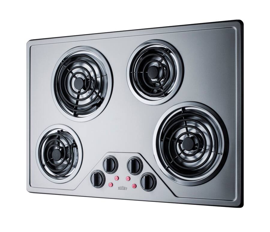 Angle. Summit Appliance - 30 Inch Wide 230V 4-Burner Coil Cooktop - Stainless Steel.