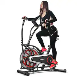 Gymax - Unlimited Resistance Airdyne Bike Fan Exercise Bike with Clear LCD Display - Black and Red