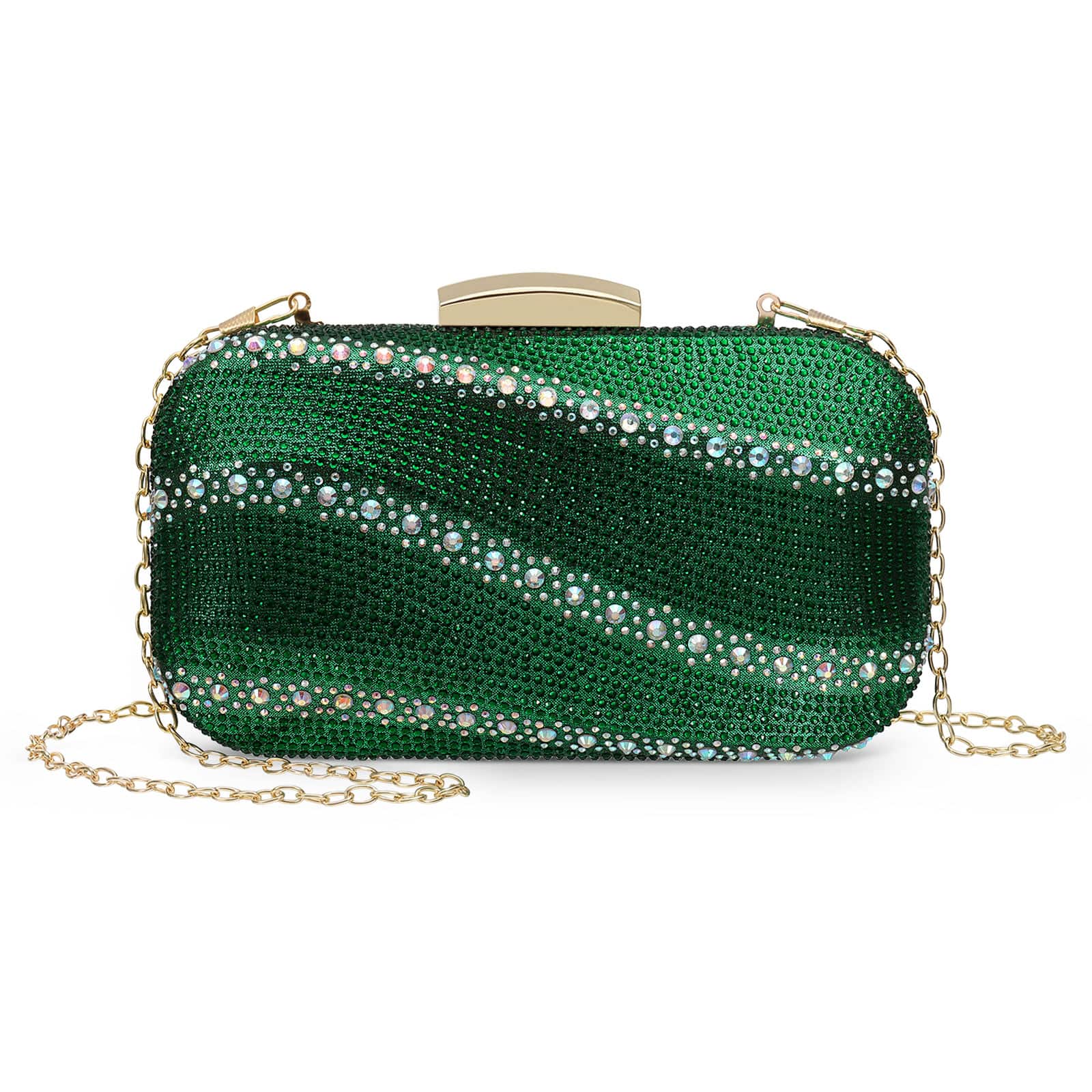 Unique Bargains - Crystal Rhinestones Evening Bag Clutch Purse for Women, Sequin Sparkly Wedding Handbag for Bride Party - Green