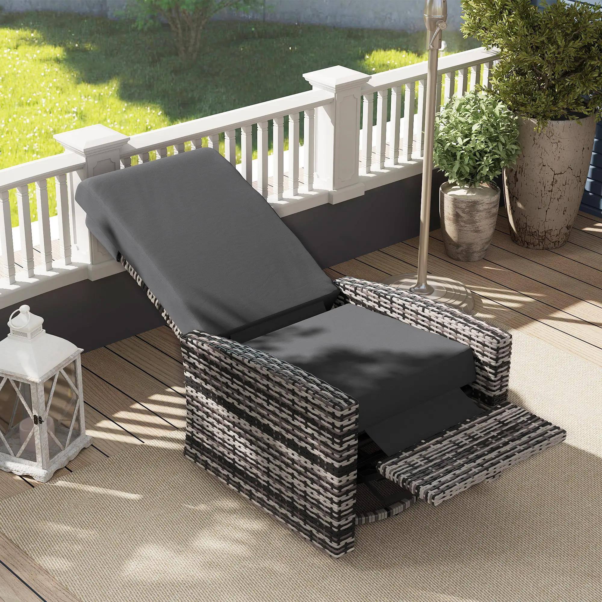 Back. Resenkos - Resenkos Outdoor Wicker Swivel Recliner, 360° Rotating, Lifting Footrest, Comfortable Patio Chair for Relaxing, Gray - Gray.