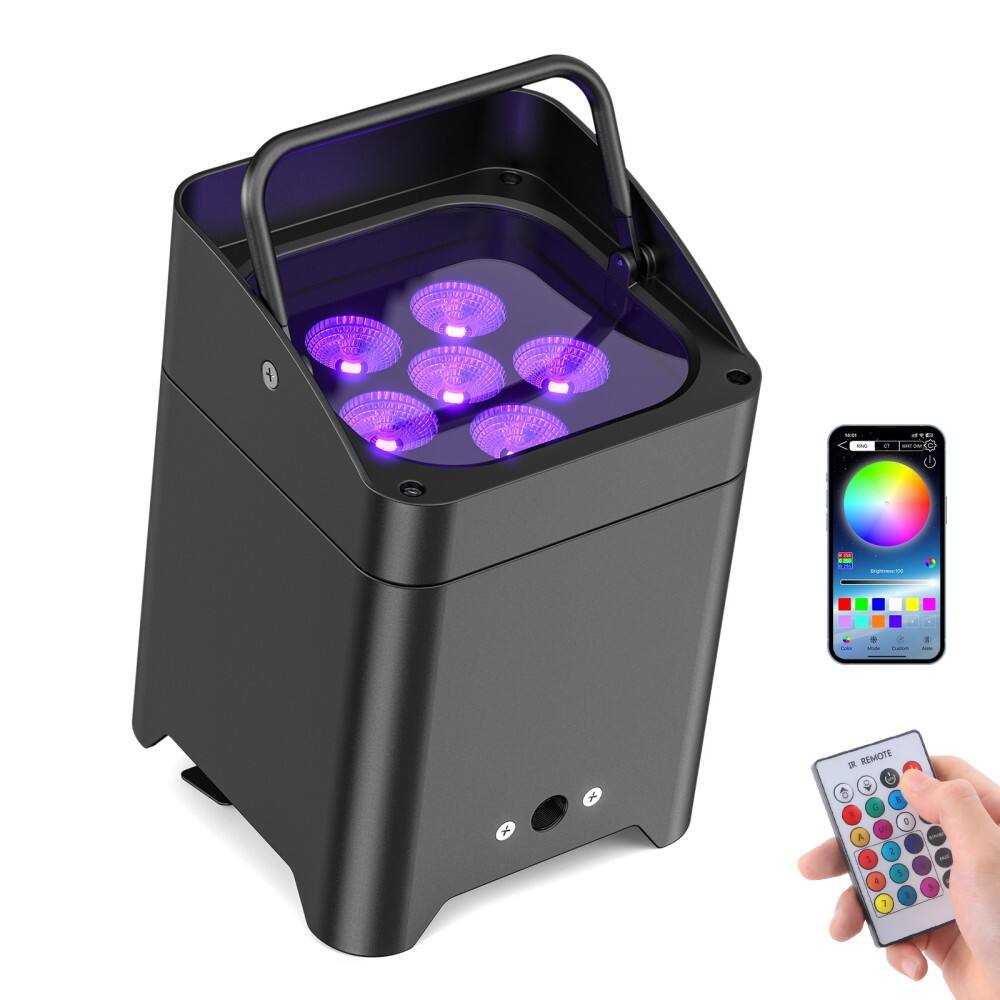 Front. UKing - 6X18W RGBWA+UV Stage Par Light Rechargeable Wireless Battery Uplight Wedding.