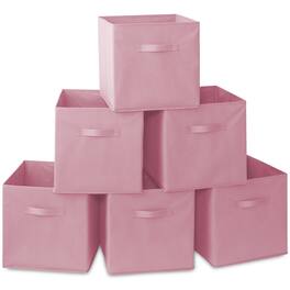 Casafield - (Set of 6) Collapsible Fabric Cubes - Storage Bins - Light Pink