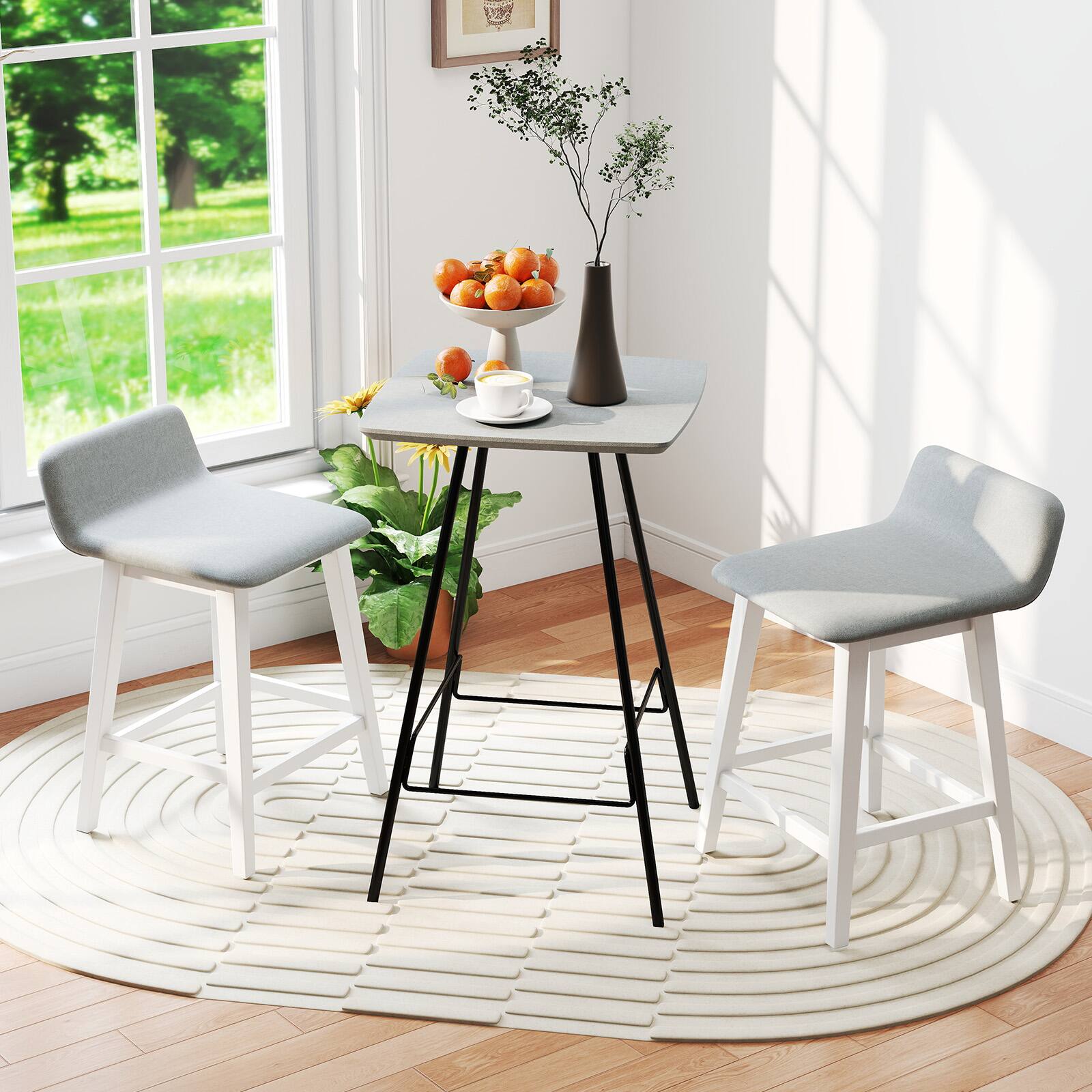 Alt View 7. Gymax - Gymax 24'' Upholstered Barstools w/ Low Back Footrest & Wood Legs for Kitchen Island - White, Gray.